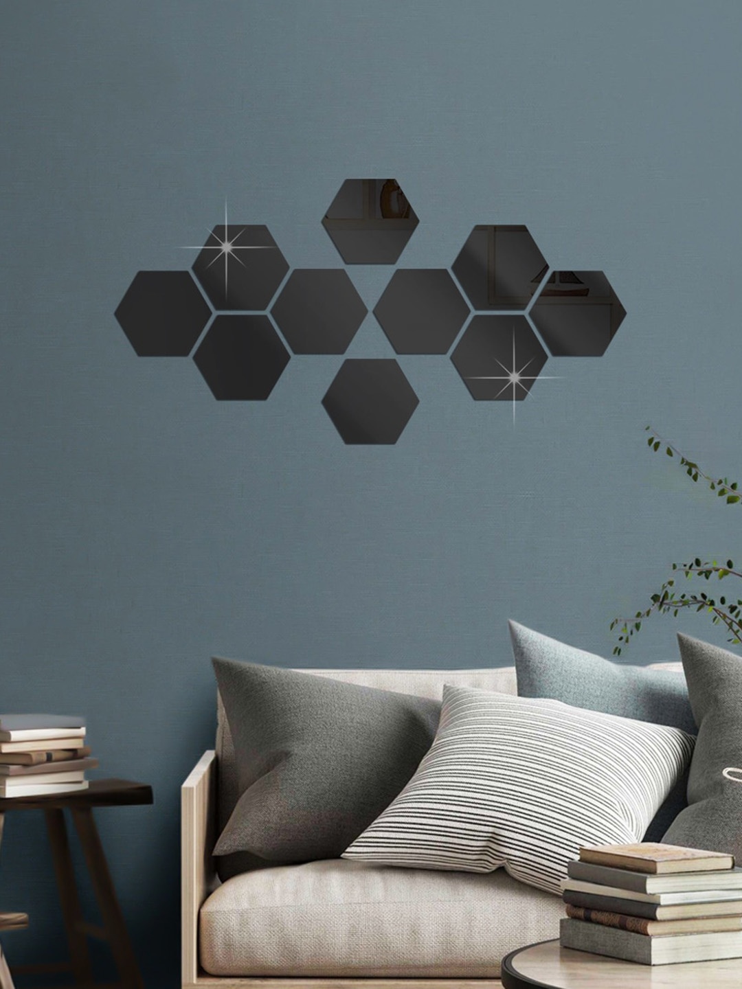 

WallDaddy Black 10 Pieces Hexagon Design Mirror Wall Stickers
