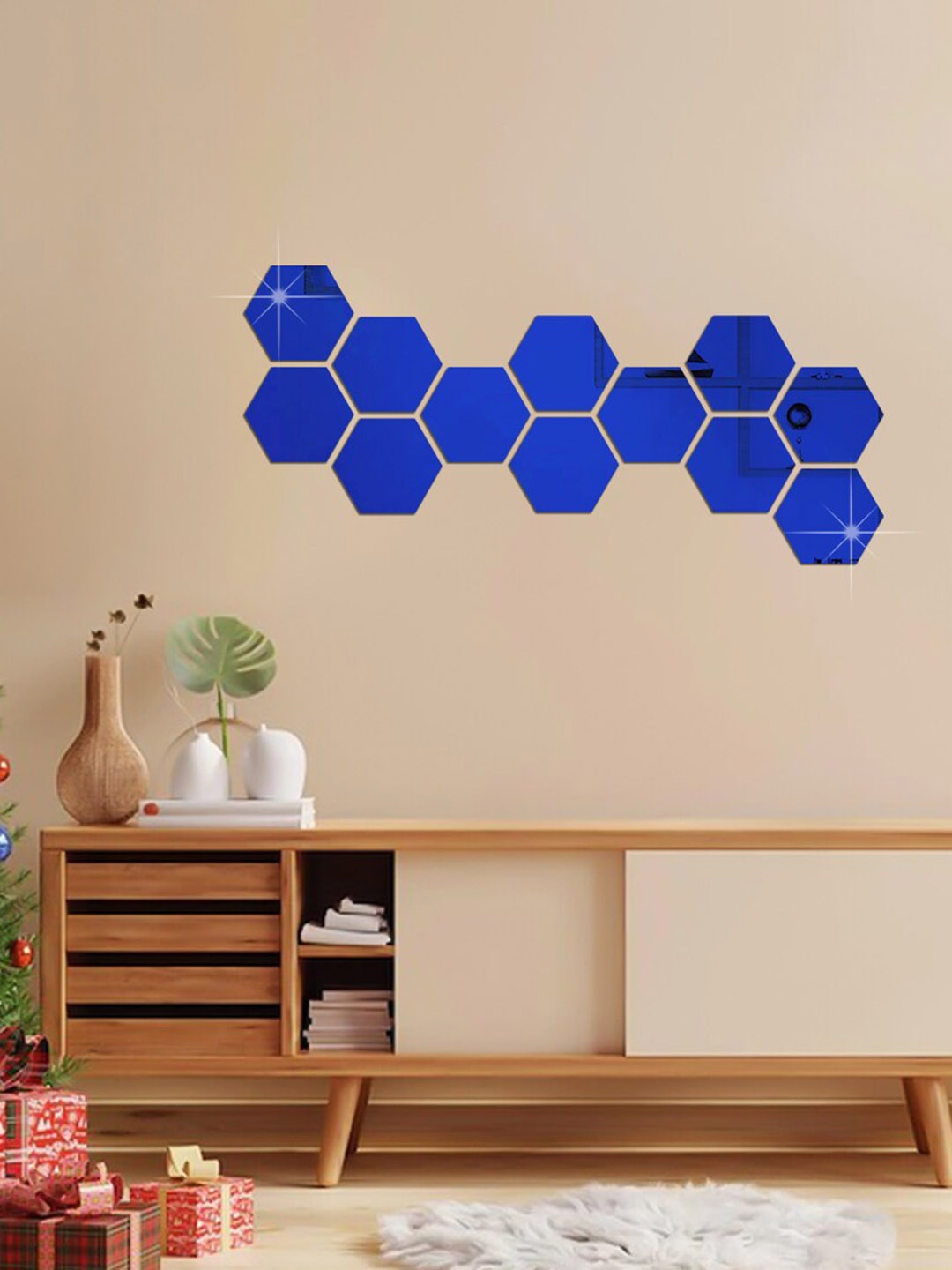 

WallDaddy Blue 12 Pieces Hexagon Design Mirror Wall Stickers