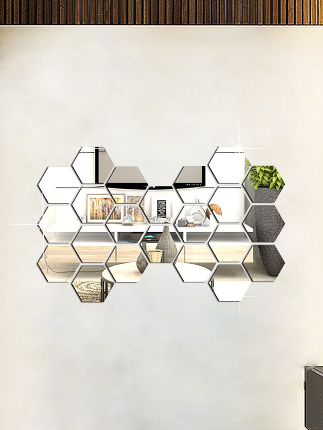 

WallDaddy Silver Toned Hexagon Mirror Wall Stickers