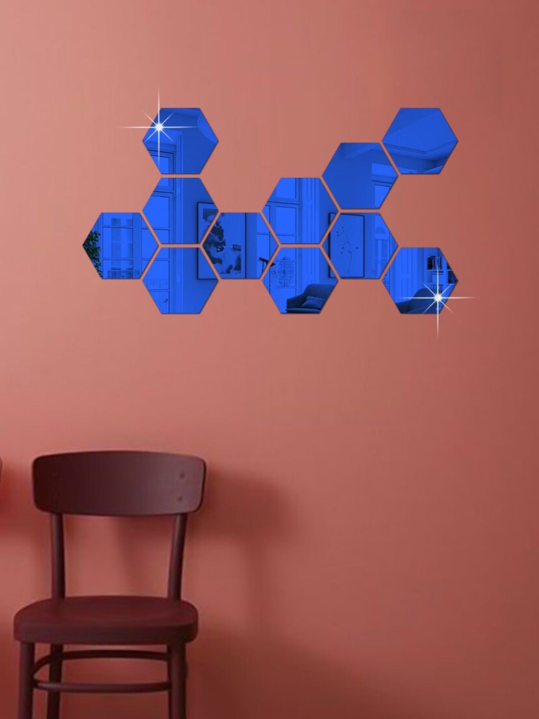 

WallDaddy Blue 11 Pieces Hexagon Mirror Wall Stickers