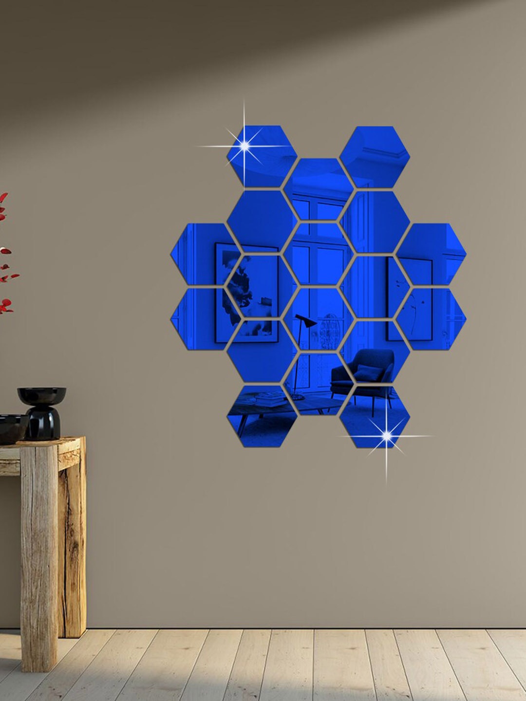 

WallDaddy Blue 18 Pieces Hexagon Mirror Wall Stickers