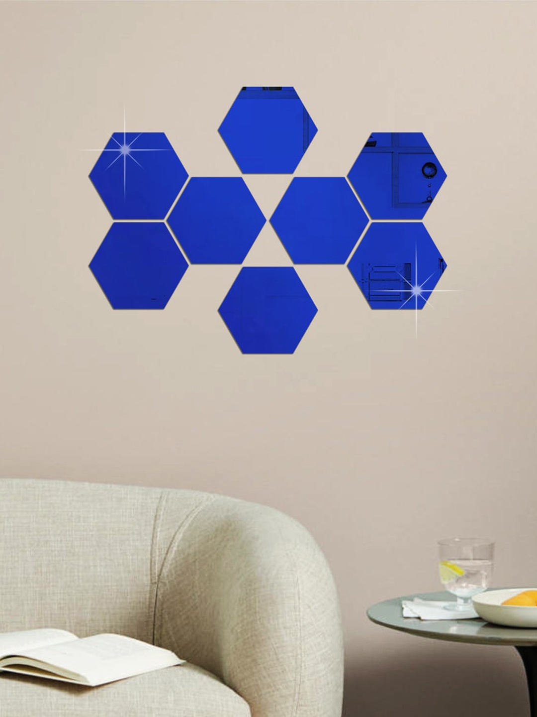 

WallDaddy Blue 8 Pieces Hexagon Mirror Wall Stickers