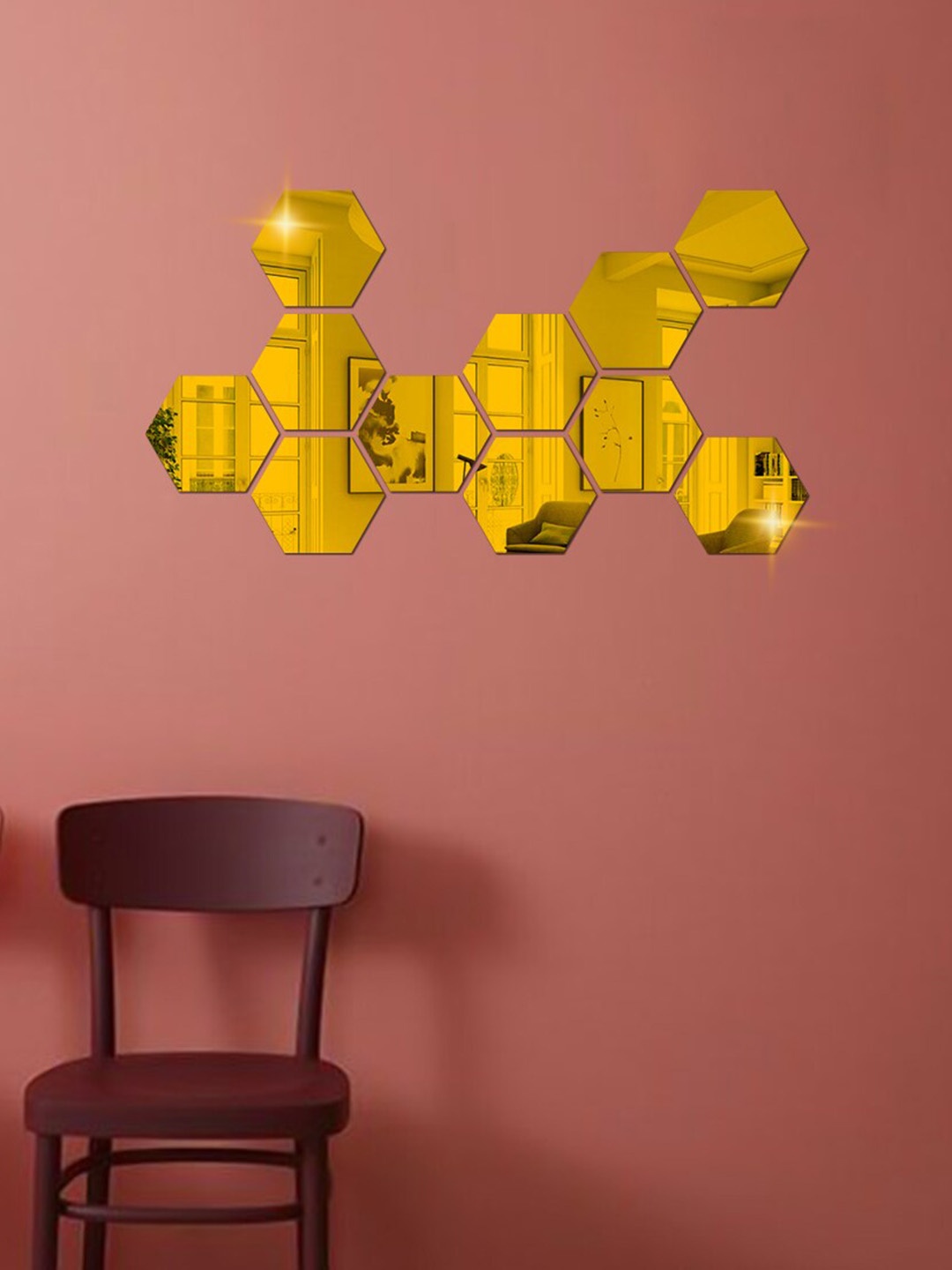 

WallDaddy 11 Pcs Golden Hexagon Mirror Wall Stickers, Gold