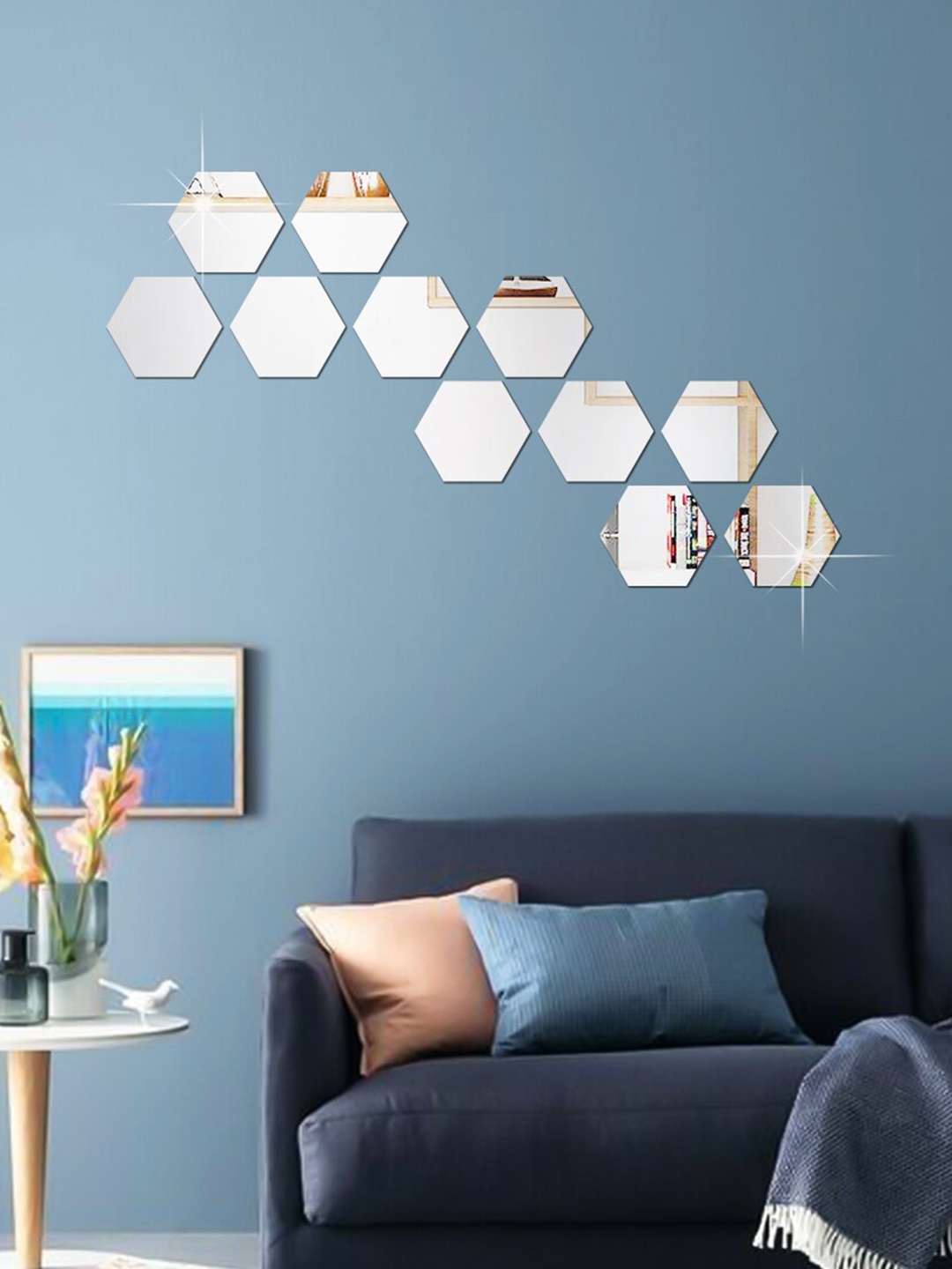 

WallDaddy White 11 Pieces Mirror Stickers For Wall Hexagon Stickers, Silver