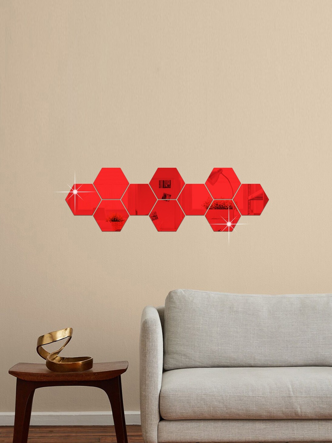 

WallDaddy Red 10 Pieces Acrylic Hexagon Mirror Wall Stickers