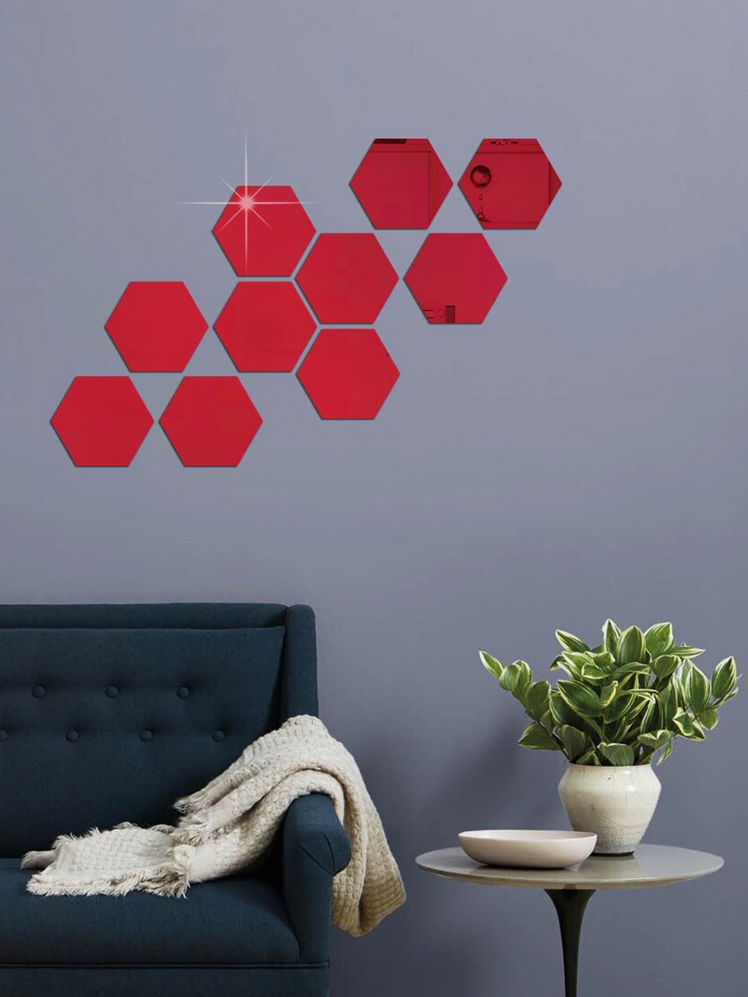 

WallDaddy Red 10 Pieces Acrylic Hexagon Mirror Stickers