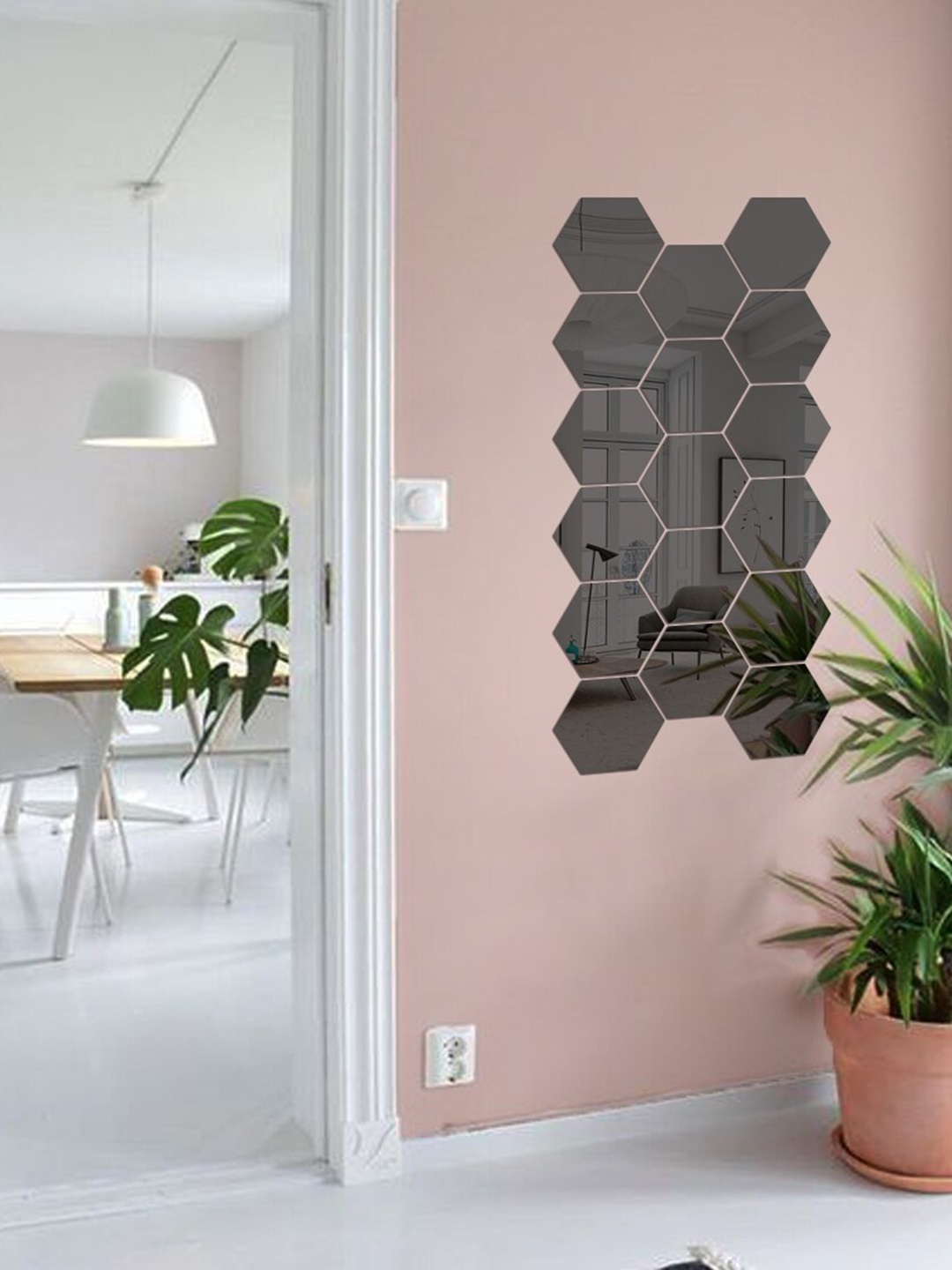 

WallDaddy Black 17 Pieces Acrylic Hexagon Mirror Wall Stickers