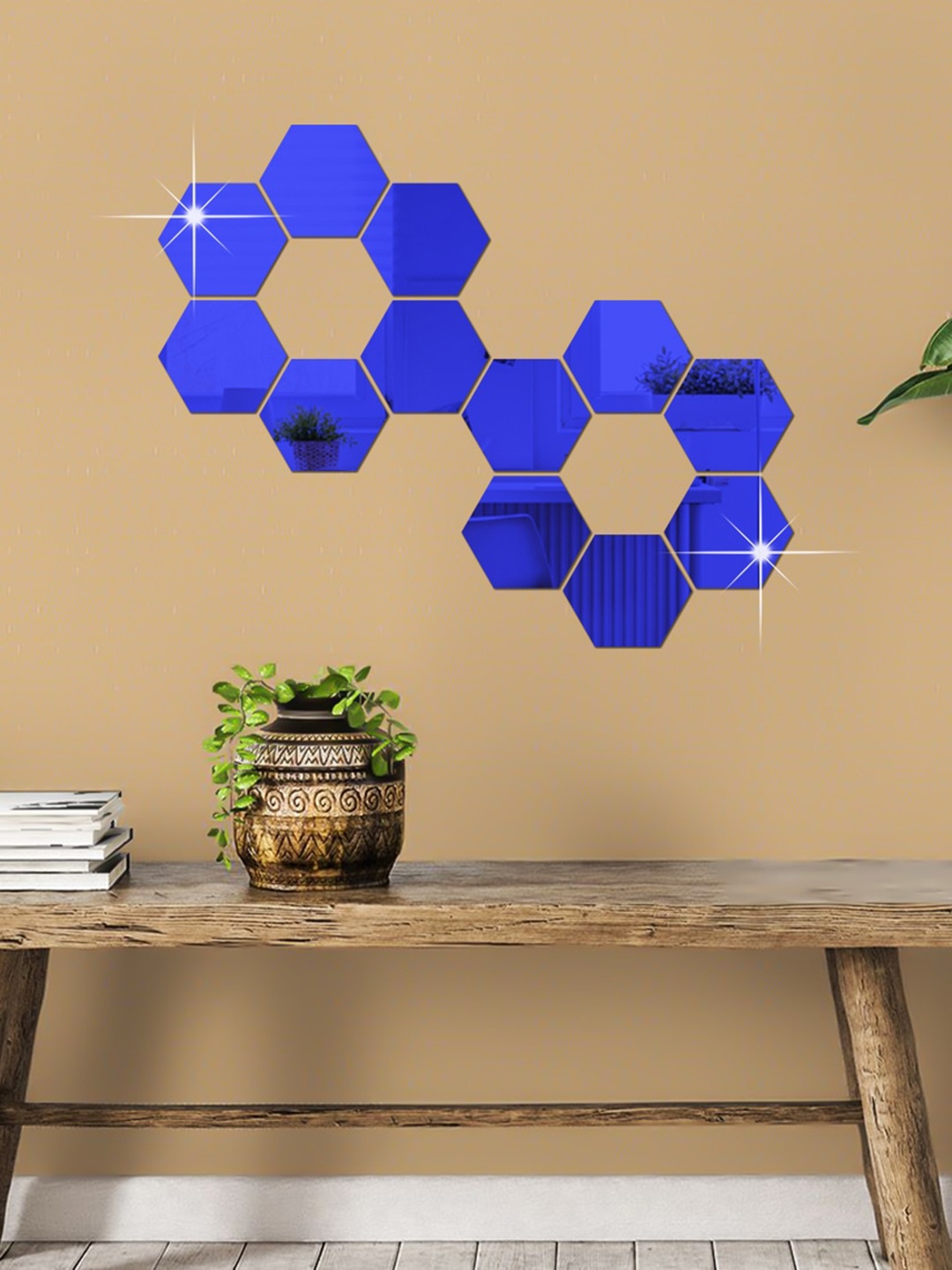 

WallDaddy Blue 12 Pieces Hexagon Mirror Wall Stickers