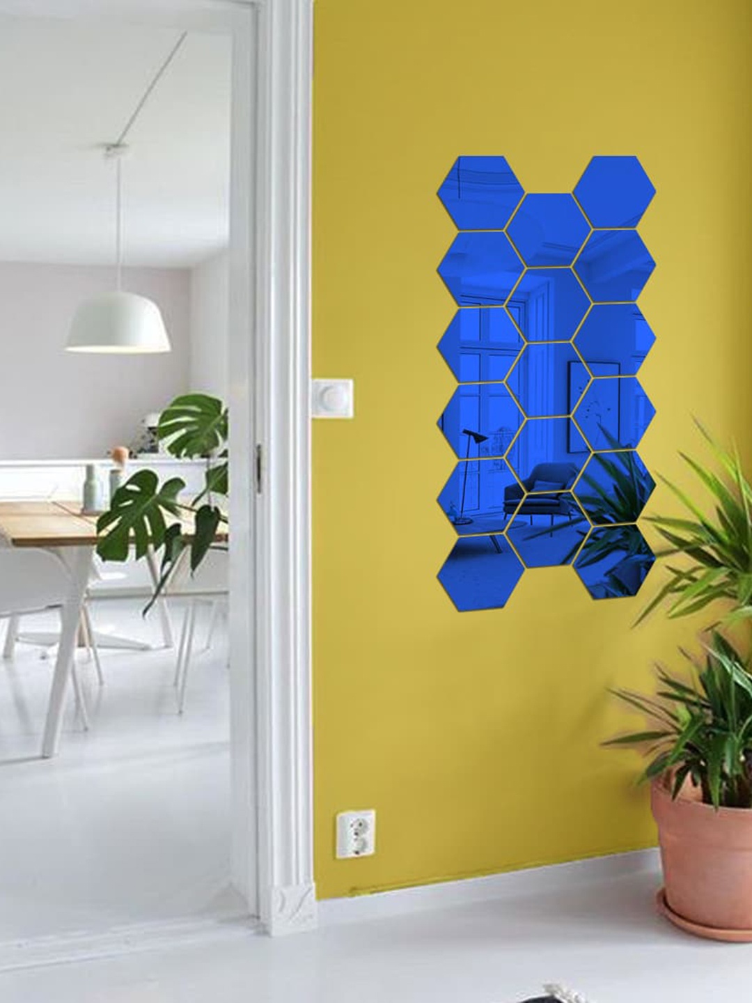 

WallDaddy Blue 17 Pieces Hexagon Printed Mirror Stickers