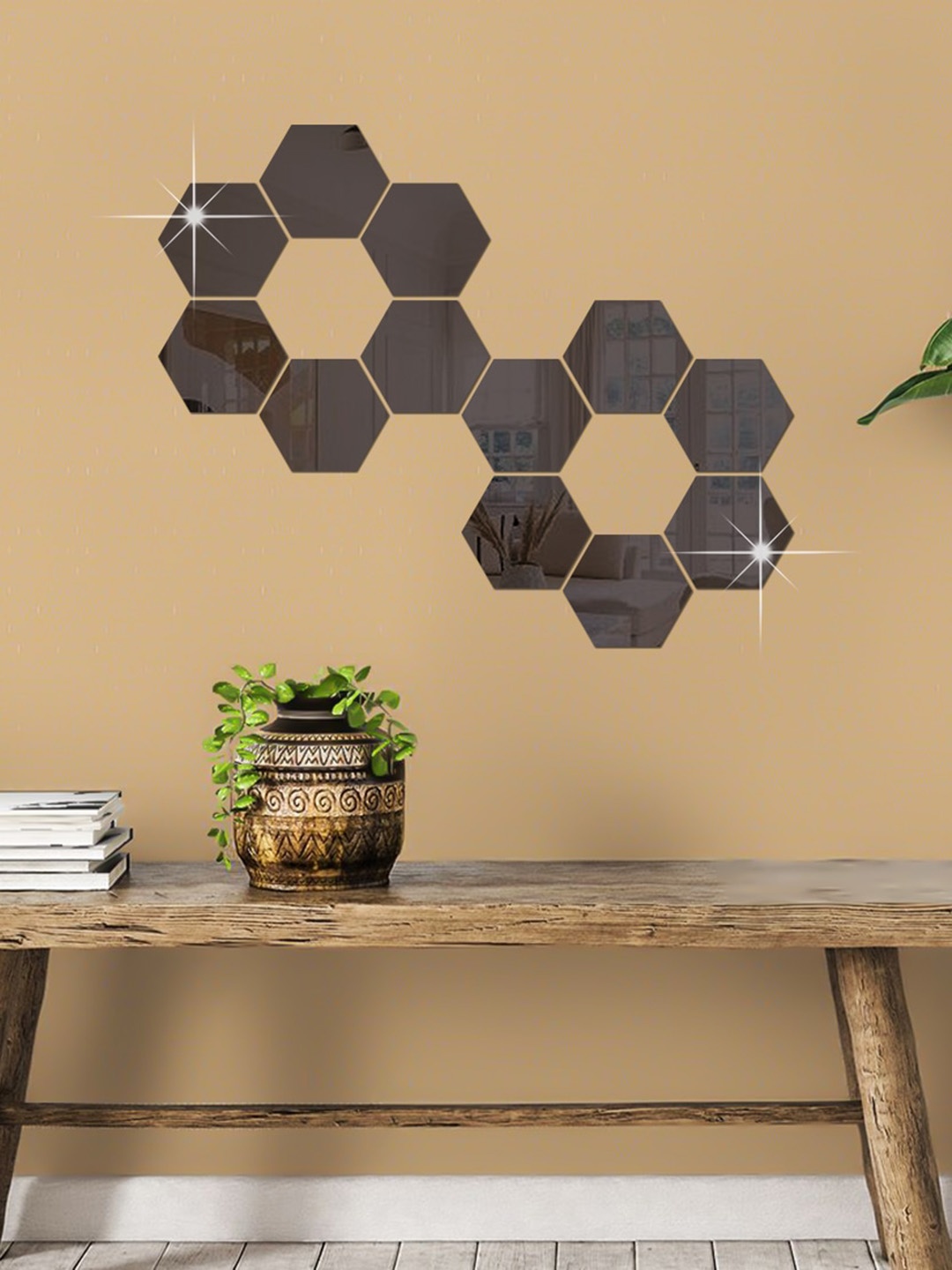 

WallDaddy Black 12 Pieces Hexagon Mirror Stickers