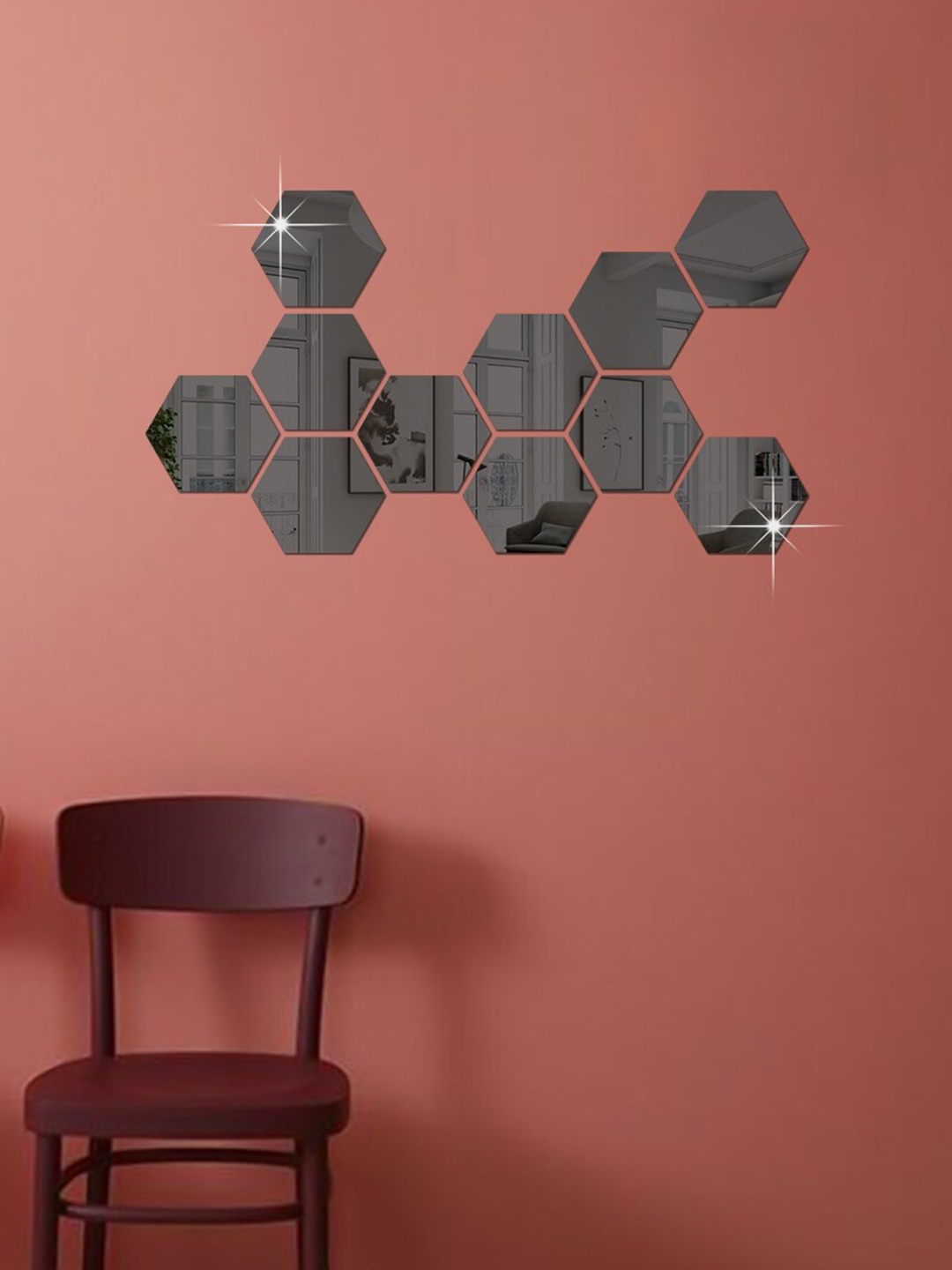 

WallDaddy Black 11 Pieces Hexagon Mirror Wall Stickers