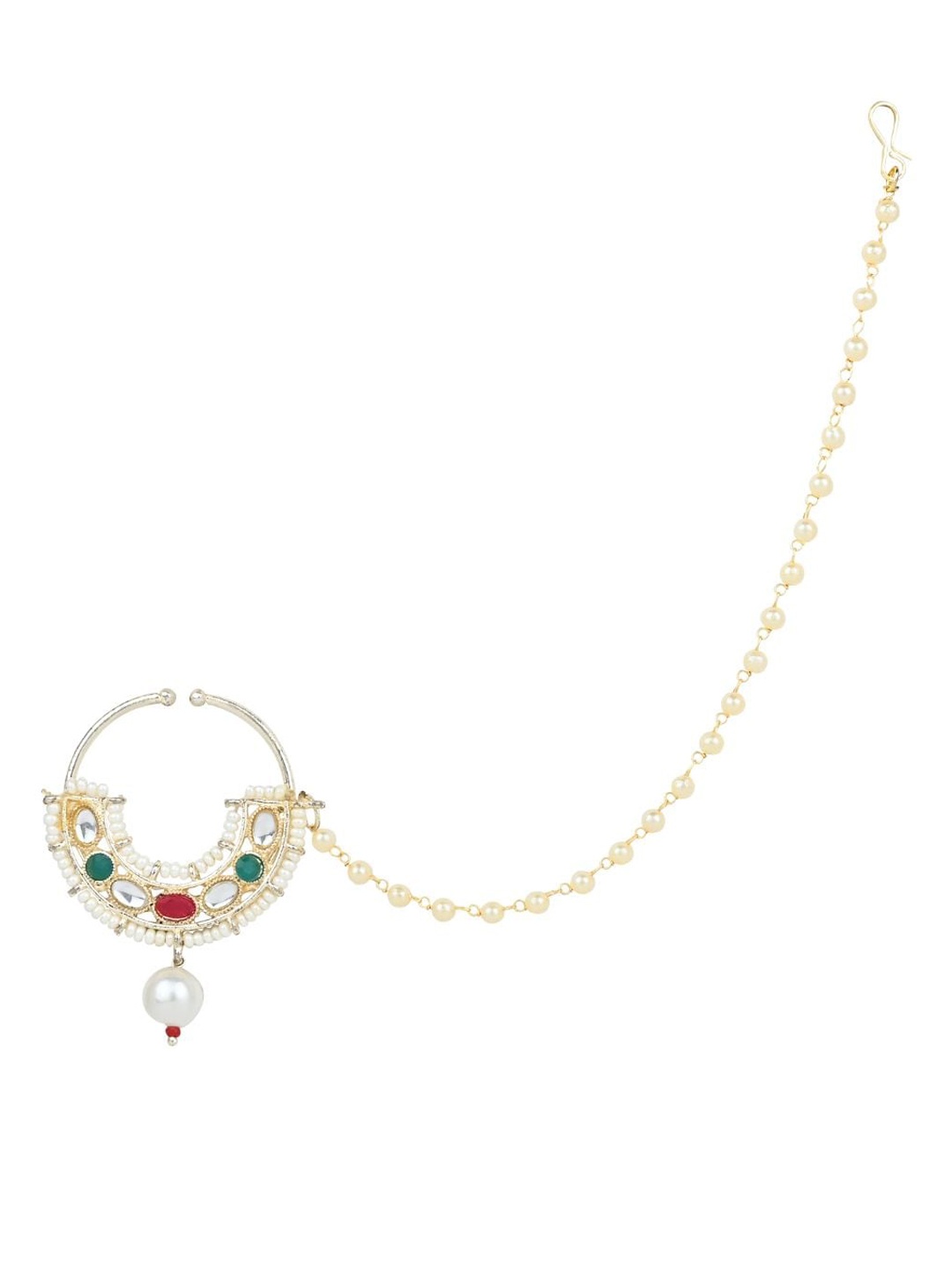 

I Jewels Gold-Plated Kundan-Studded & Beaded Nosepin