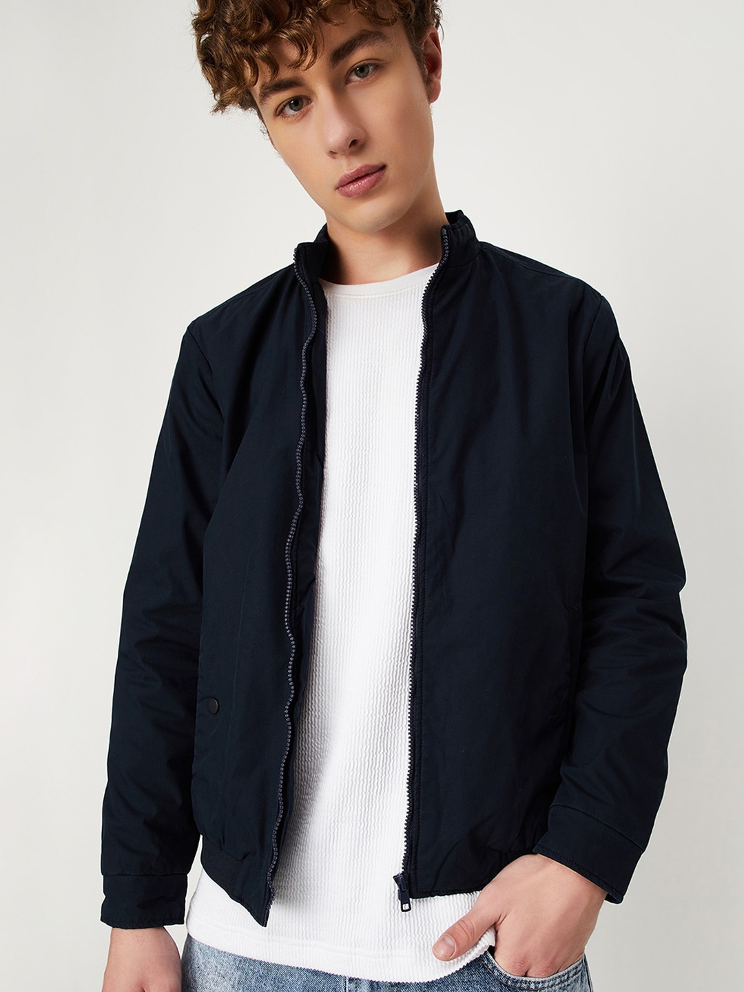 

max Men Blue Bomber Jacket