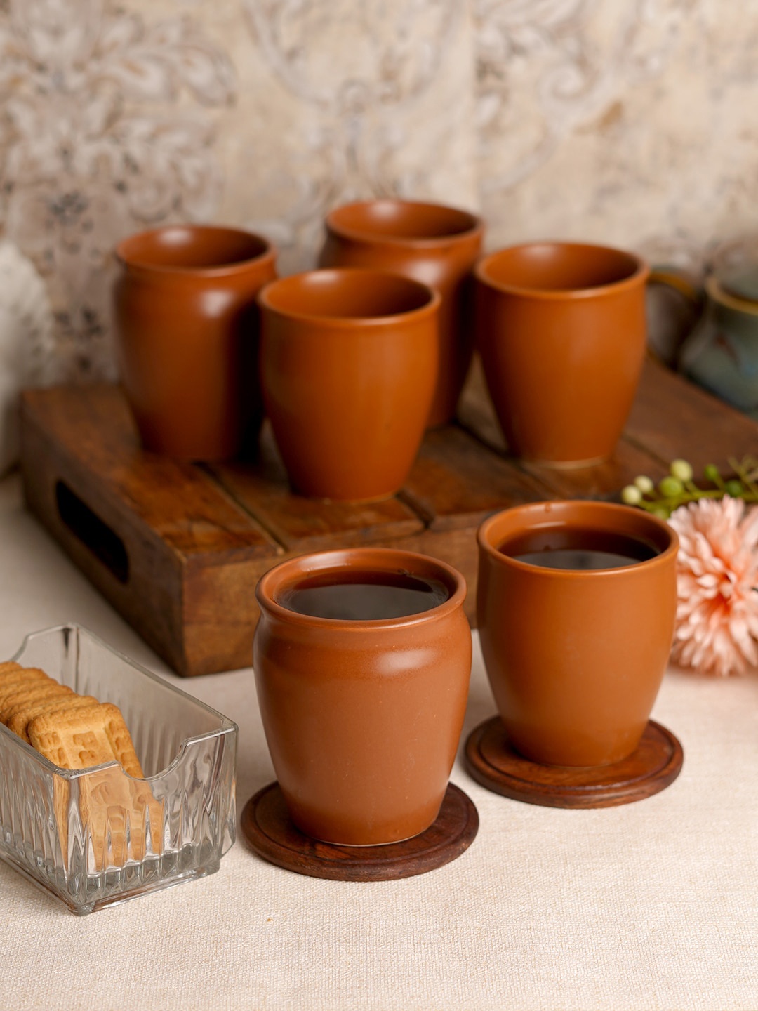 

CDI Brown 6 Pieces Ceramic Glossy Kulladhs Set 180 ML Each