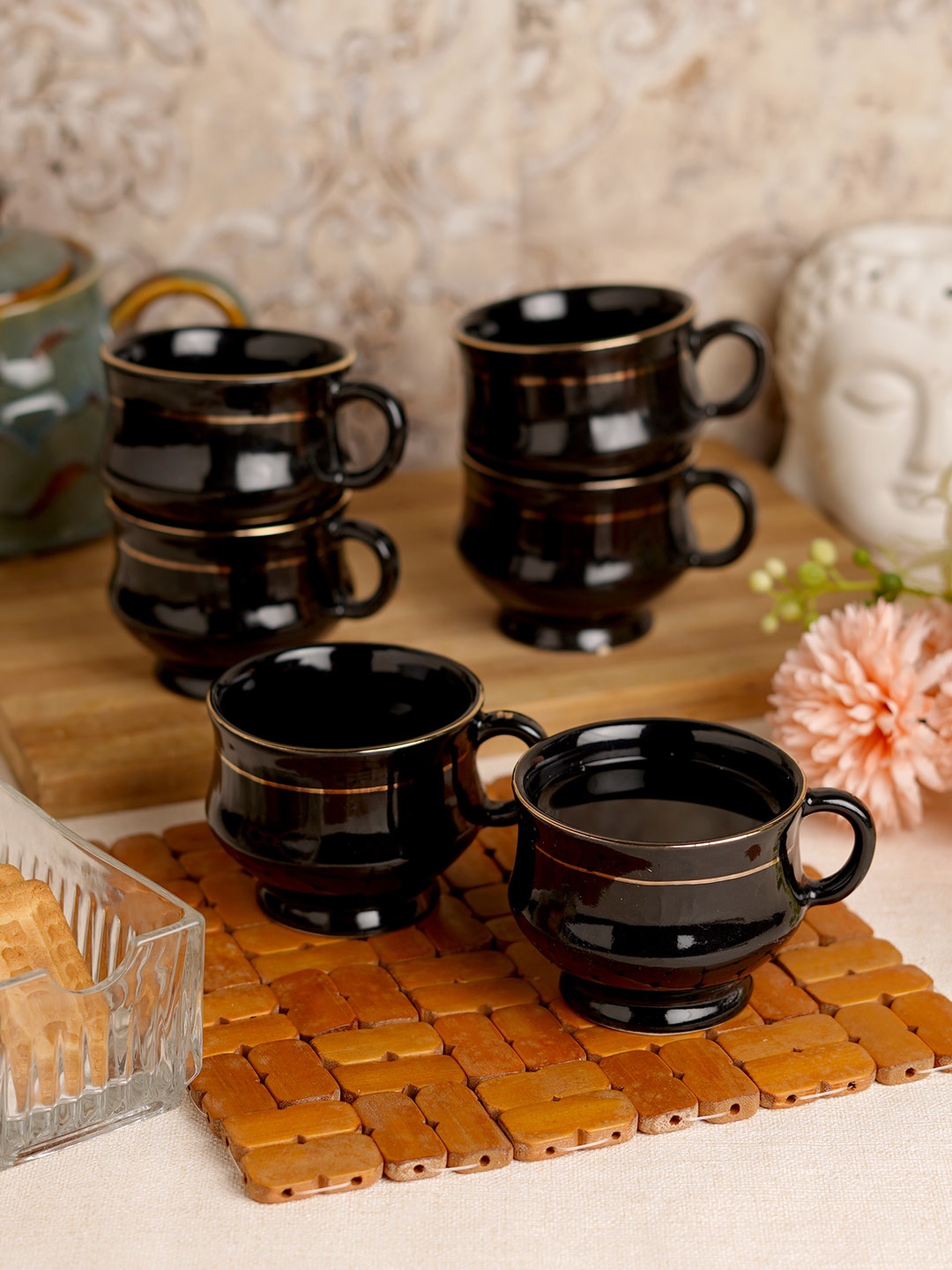 

CDI Black & Beige 6 Pieces Printed Ceramic Glossy Tea Cup 150 ML Each