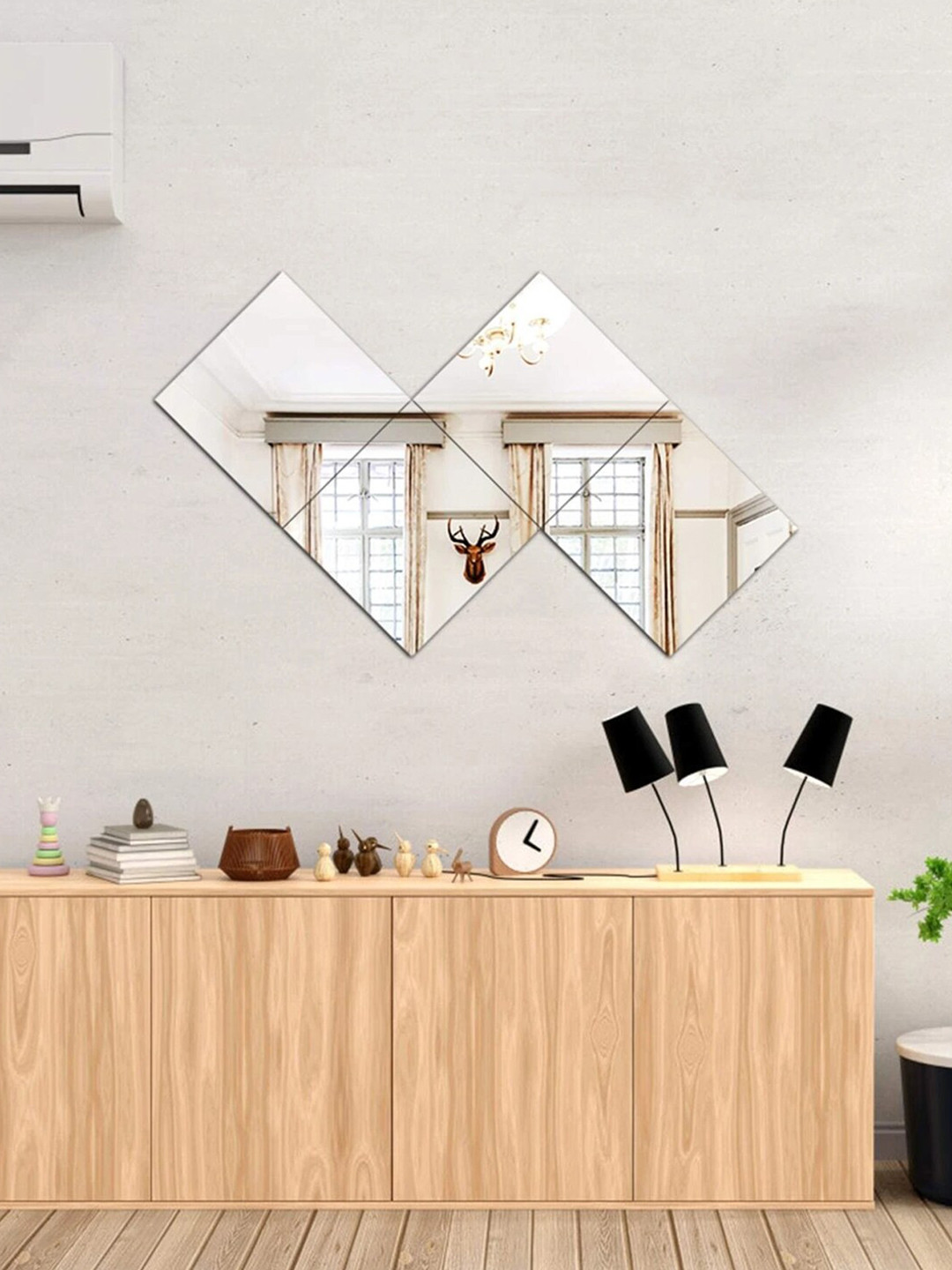 

WallDaddy Silver Toned 4 Pieces Mirror Stickers For Wall