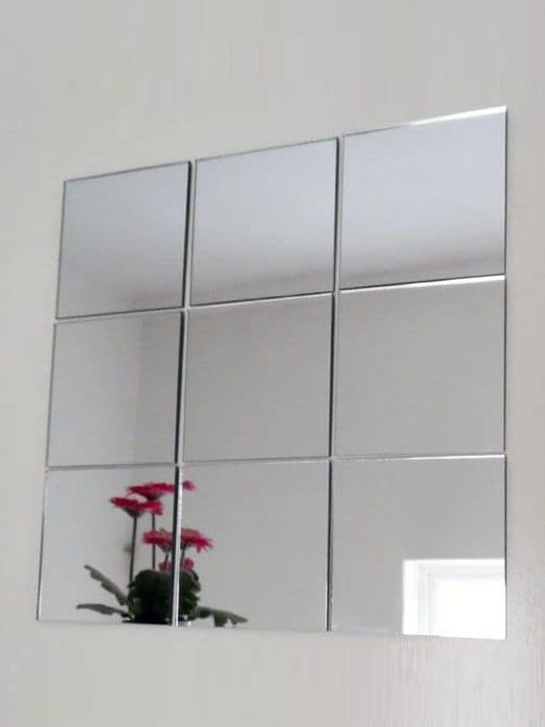 

WallDaddy White 9 Pieces Hexagon Mirror Wall Stickers, Silver
