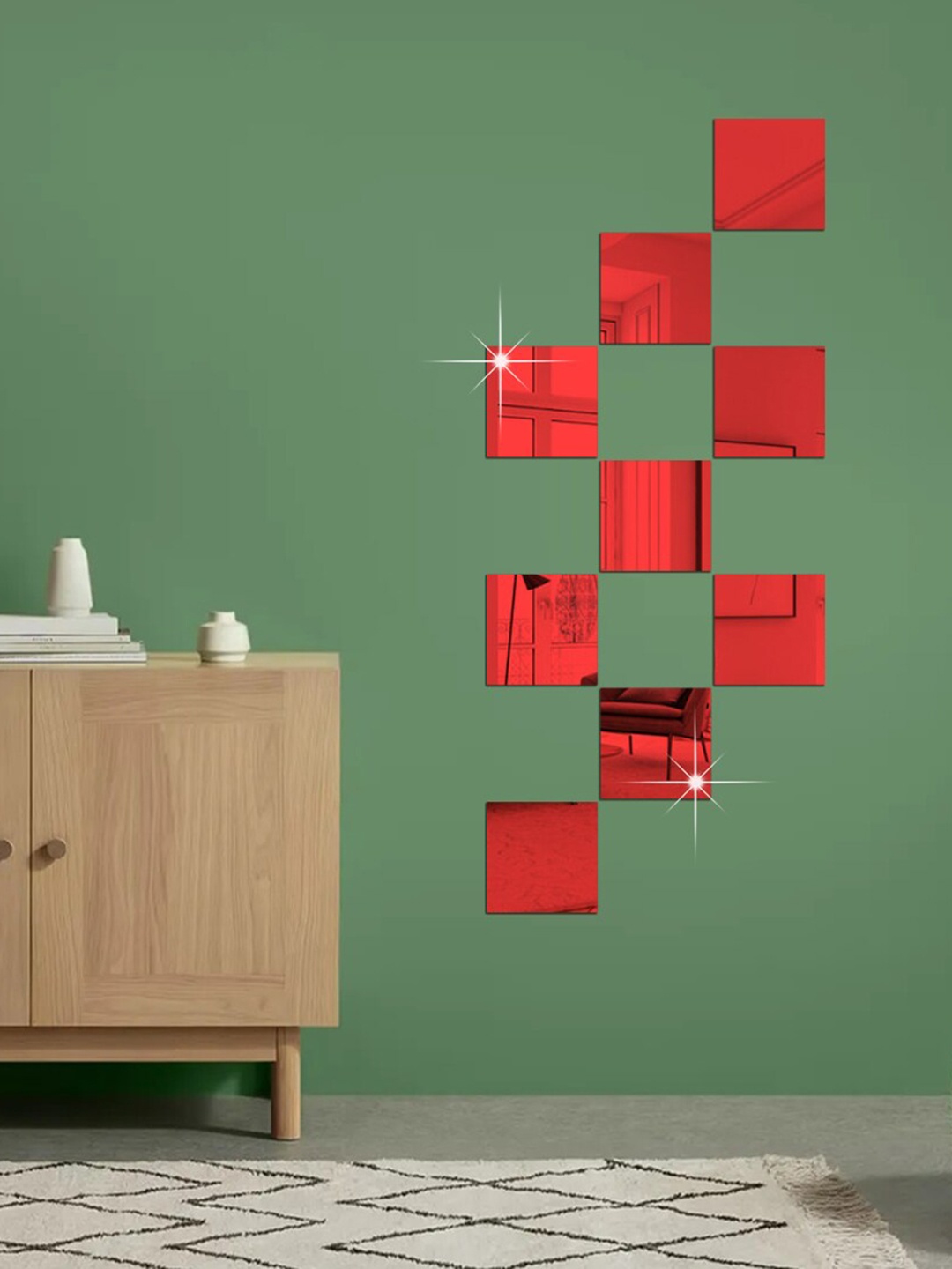 

WallDaddy Red 9 Pieces Hexagon- Printed Mirror Stickers Wallpaper