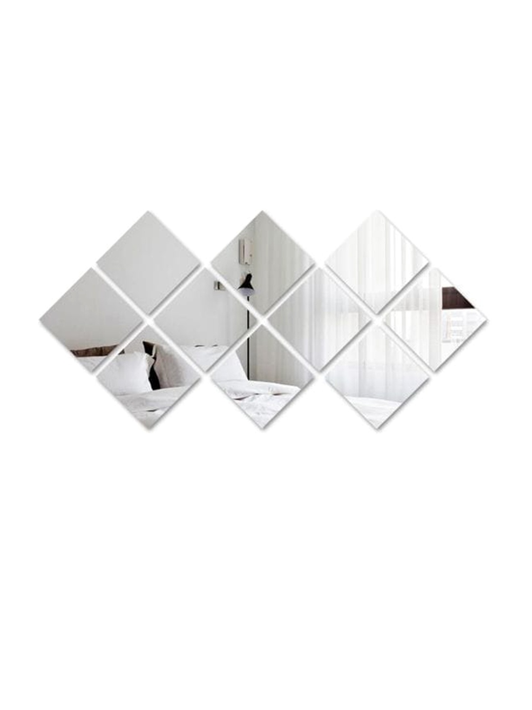 

WallDaddy Silver Toned 10 Pieces Square Mirror Wall Stickers