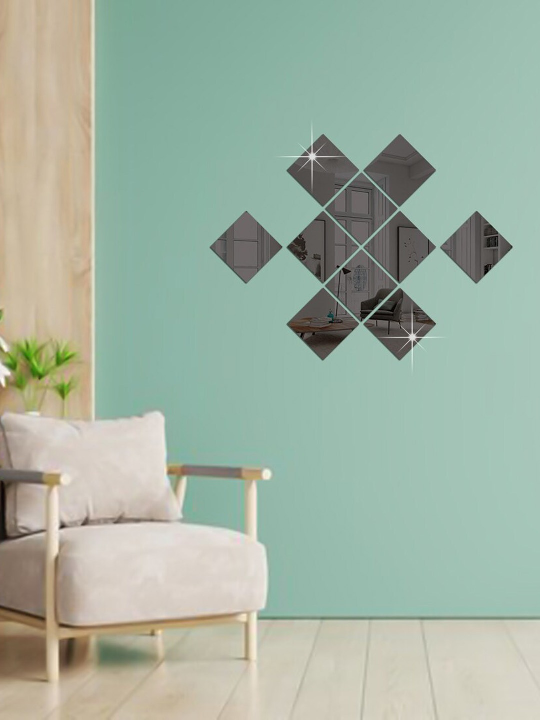 

WallDaddy 10 Pcs Black Square Mirror Wall Stickers