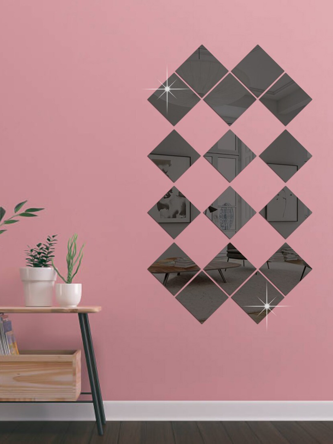 

WallDaddy Black 16 Pieces Square Mirror Wall Stickers