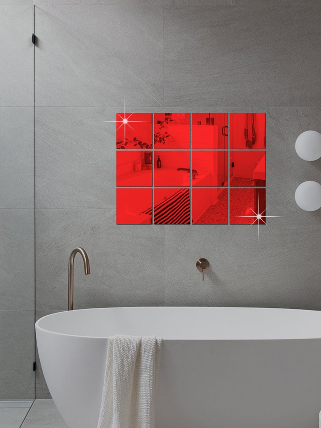 

WallDaddy Red 12 Pieces Square Mirror Wall Stickers