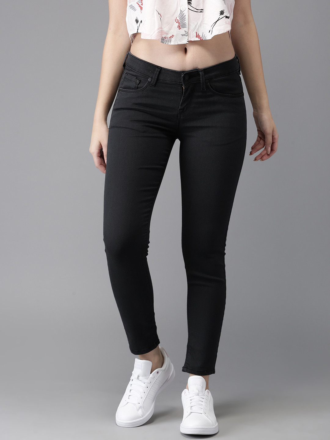 

Moda Rapido Women Charcoal Grey Skinny Fit Mid-Rise Cropped Clean Look Stretchable Jeans