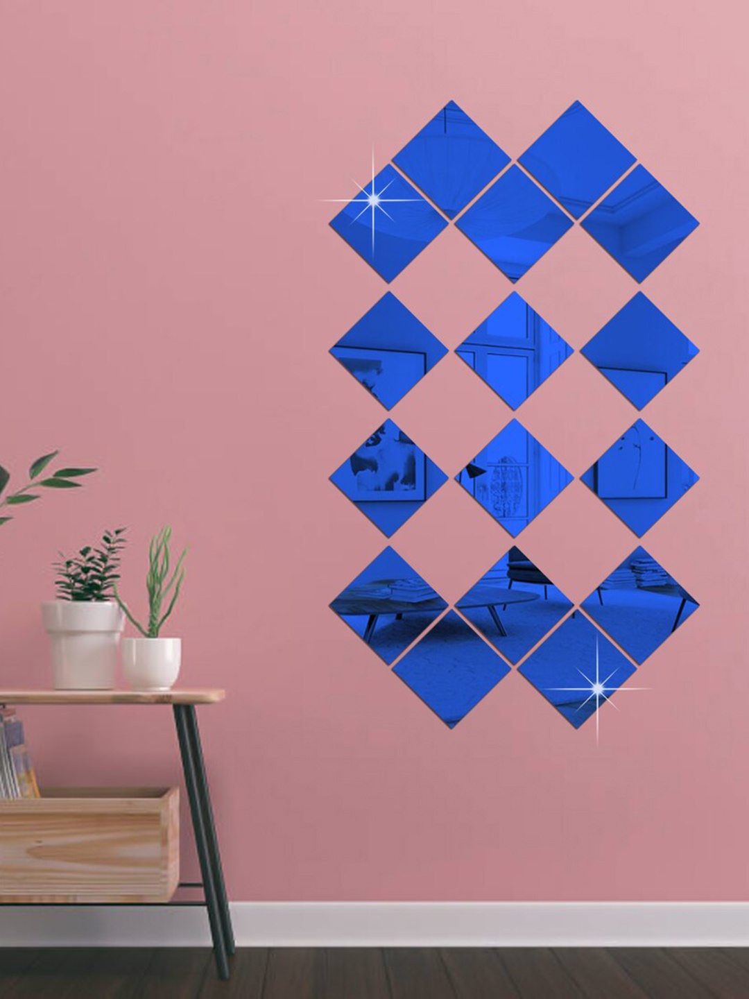 

WallDaddy Blue 16 Pieces Square Mirror Wall Stickers