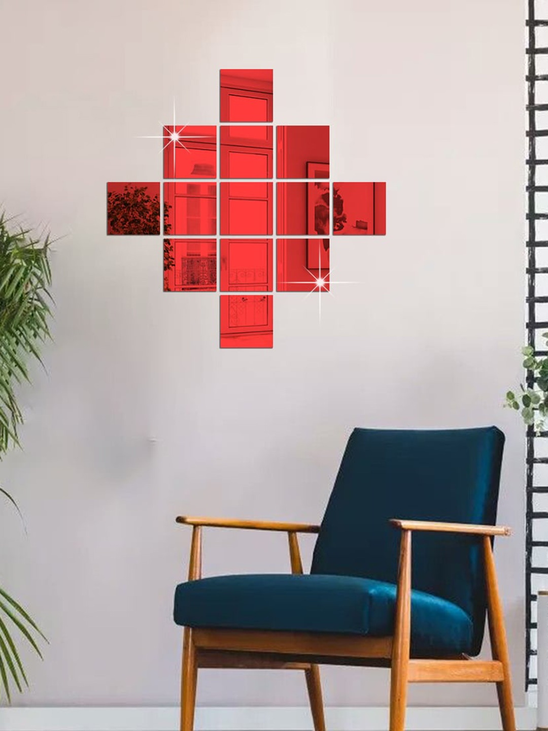 

WallDaddy Red 13 Pieces Square Mirror Wall Stickers