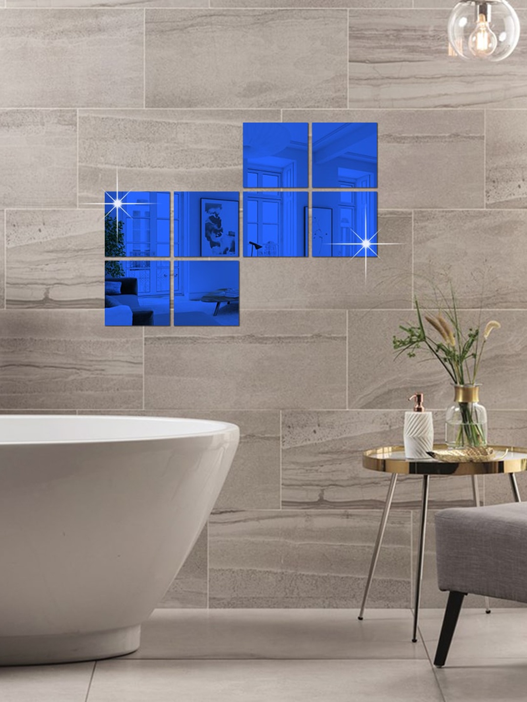 

WallDaddy Blue 8 Pieces Acrylic Square Mirror Wall Stickers