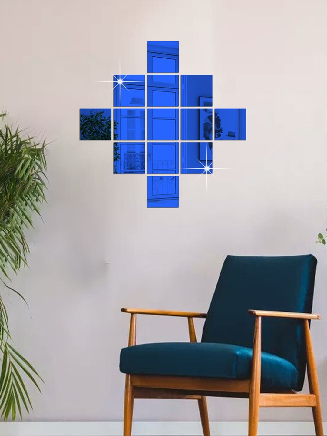 

WallDaddy Blue 13 Pieces Square Mirror Wall Stickers