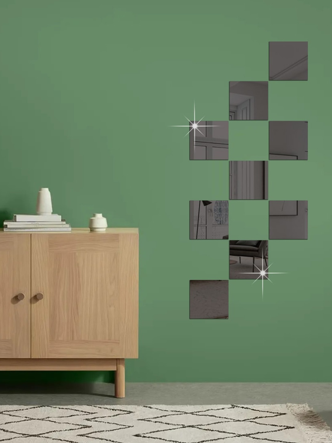 

WallDaddy Black 9 Pieces Square Design Mirror Wall Stickers
