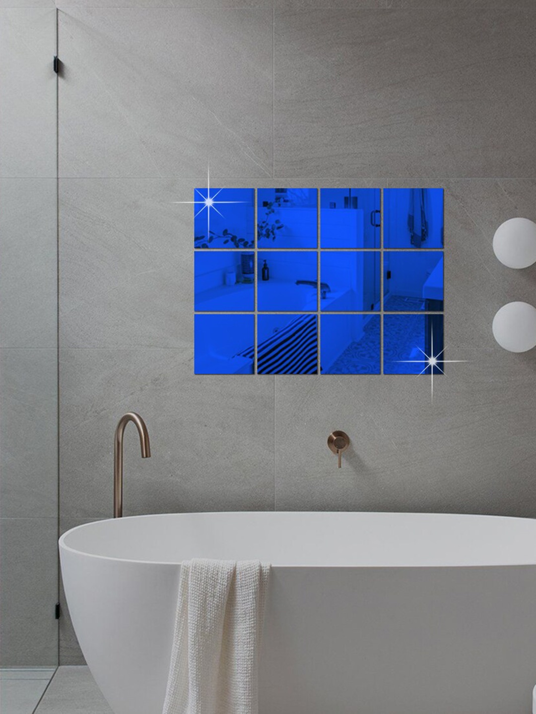 

WallDaddy Blue 12 Pieces Square Design Mirror Stickers For Wall