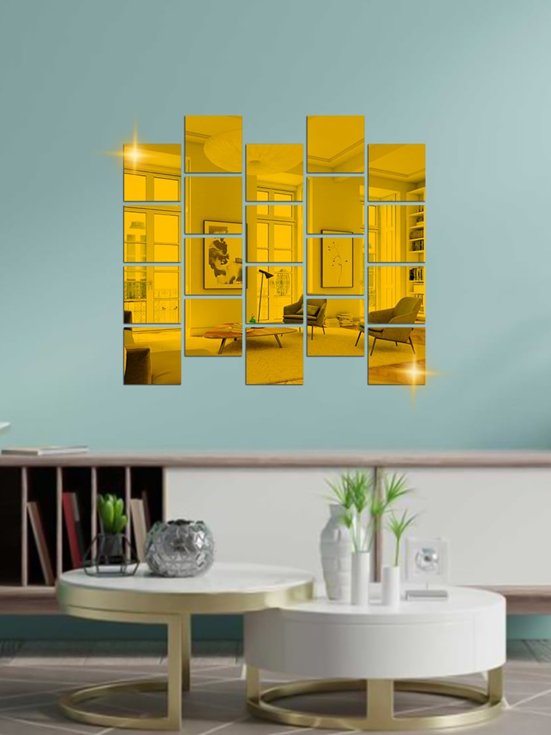 

WallDaddy Gold Toned 20 Pieces Square Mirror Wall Stickers