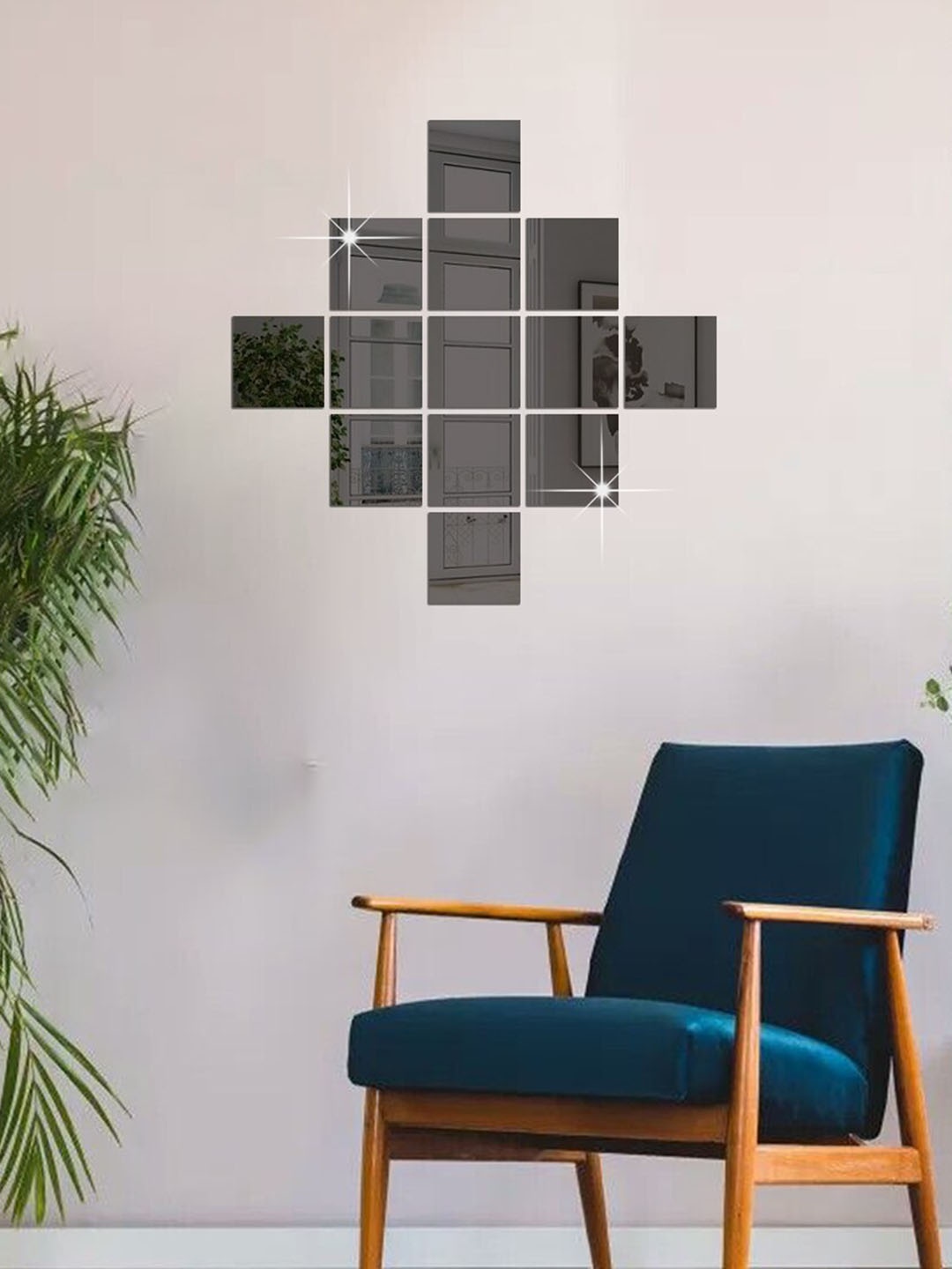 

WallDaddy 13 Pieces Square Mirror Stickers For Wall, Black