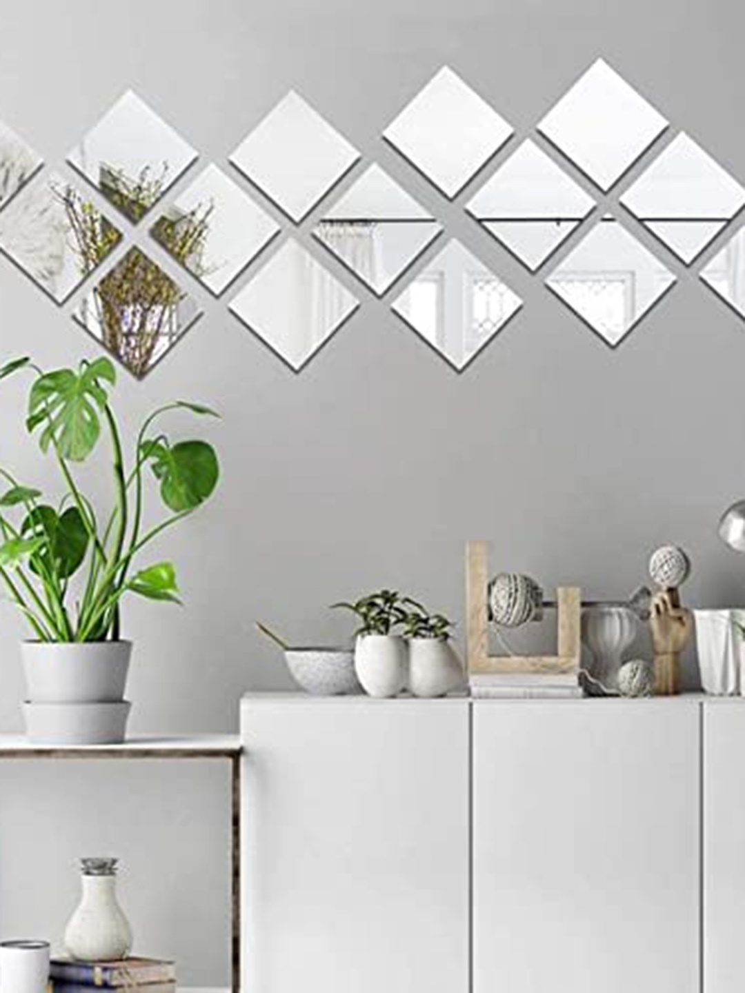 

WallDaddy White 15 Pieces Square Mirror Stickers, Silver