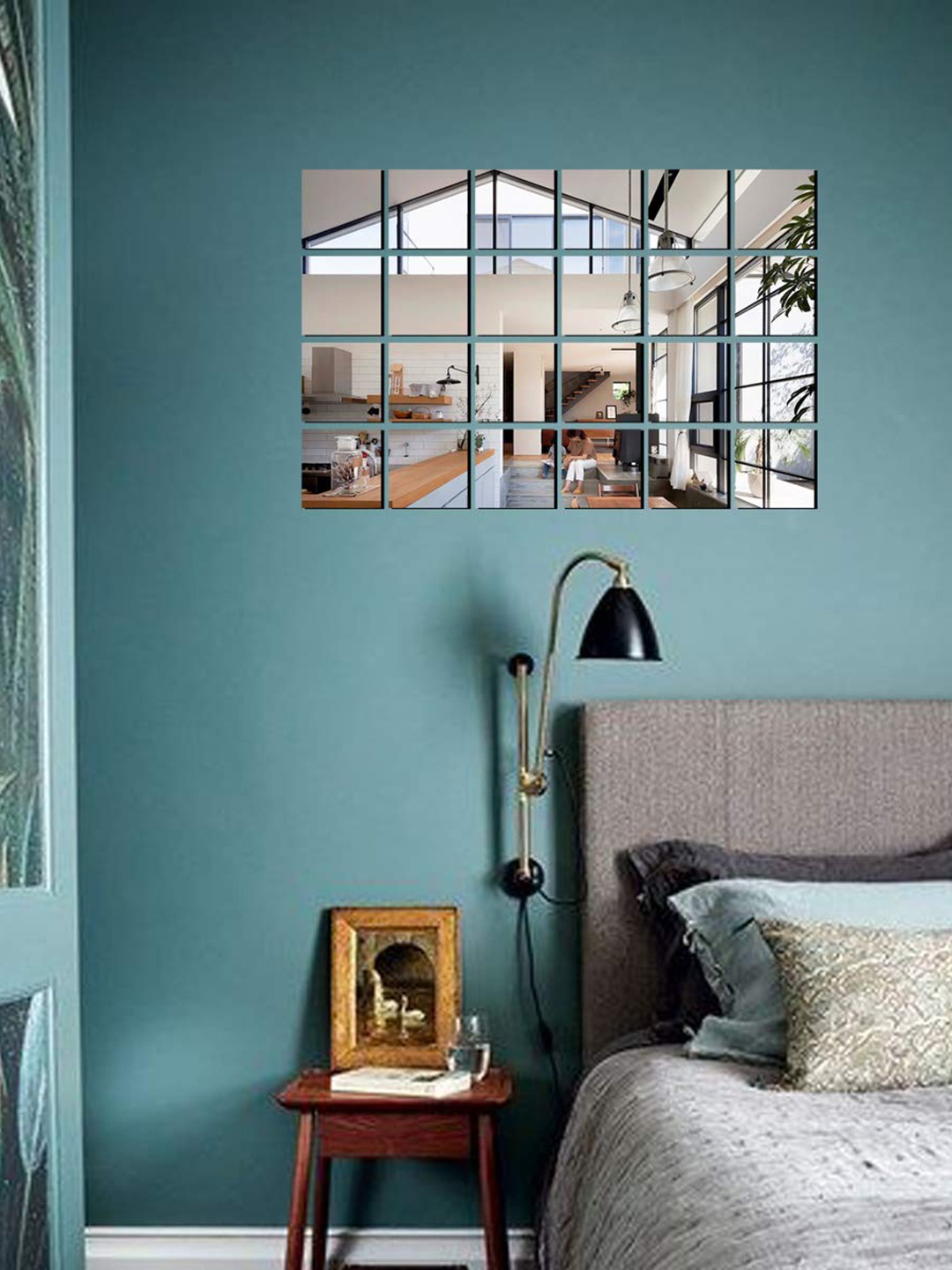 

WallDaddy Silver Toned 24 Pieces Square Mirror Wall Stickers