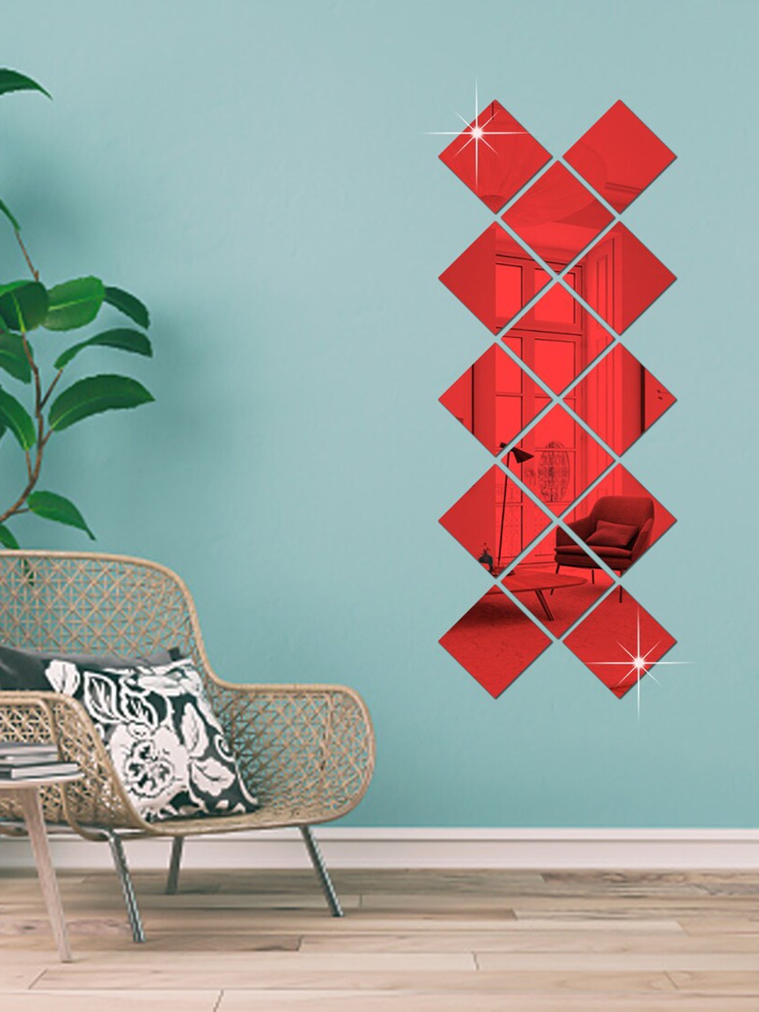 

WallDaddy Red 14 Pieces Square Mirror Stickers Wallpaper