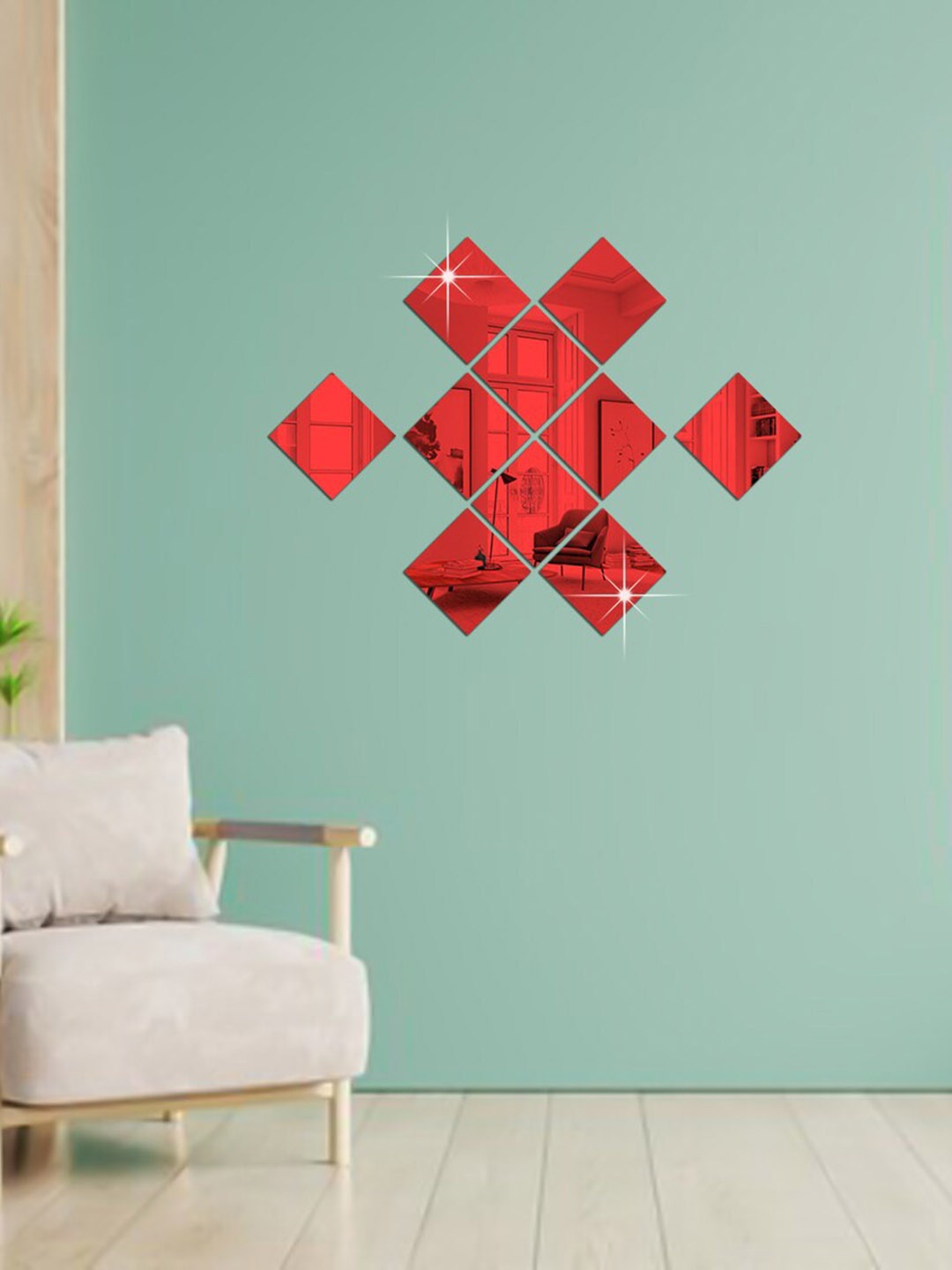 

WallDaddy Red 10 Pieces Acrylic Square Mirror Stickers