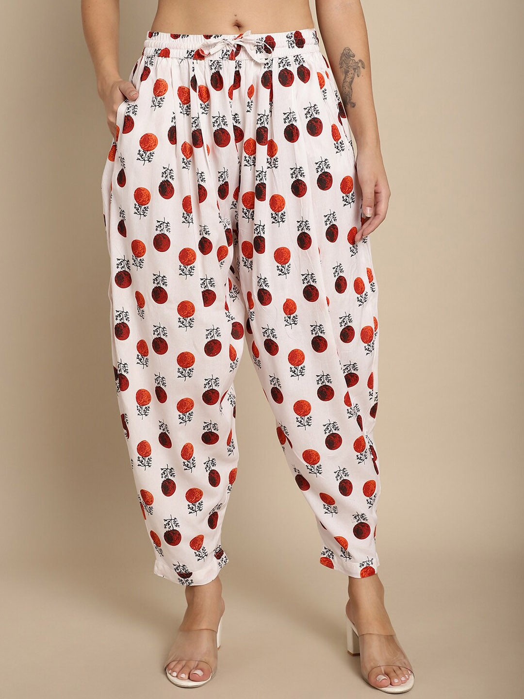 

KALINI Women Ethnic Motifs Printed Pure Cotton Dhoti Pants, Off white