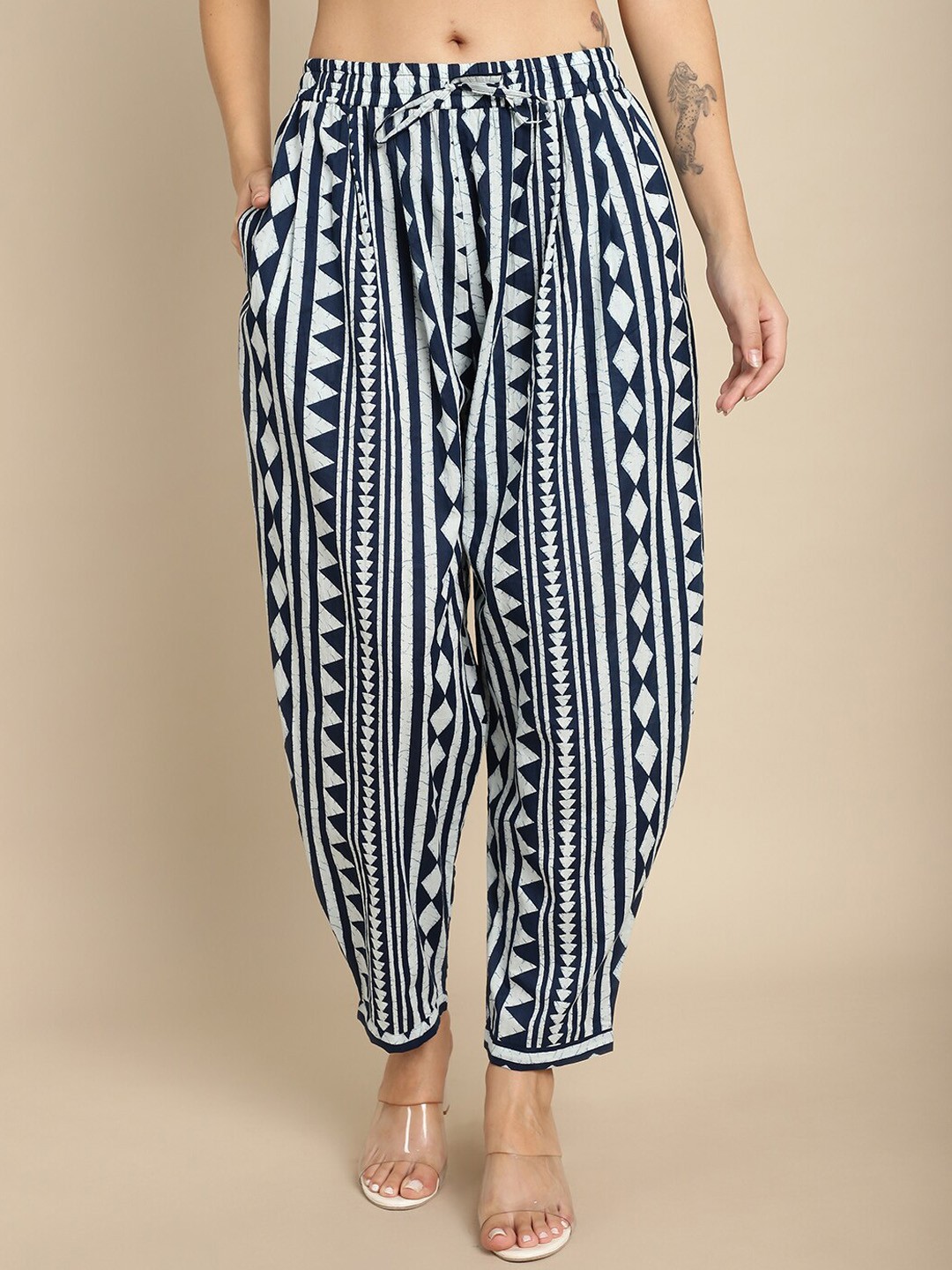 

KALINI Women Abstract Printed Pure Cotton Dhoti Pants, Navy blue