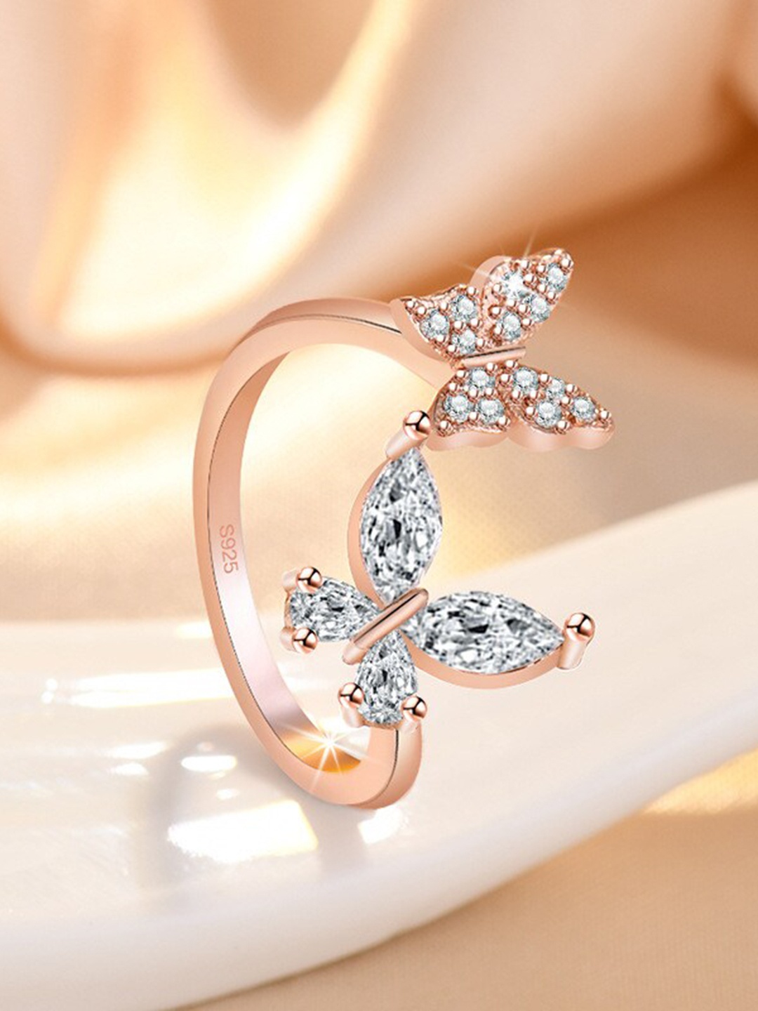 

MYKI Rose Gold-Plated CZ Studded Stainless Steel Finger Ring