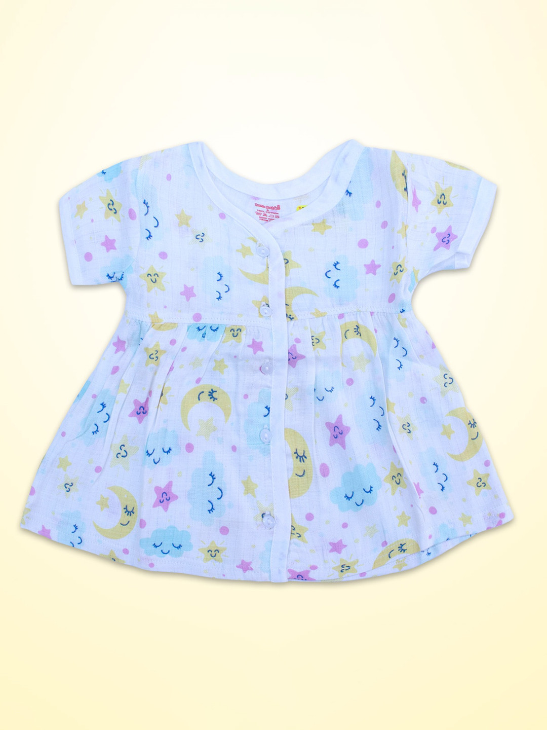 

Born Babies Infants Conversational Printed A-Line Organic Muslin Cotton Pleated Dress, Blue