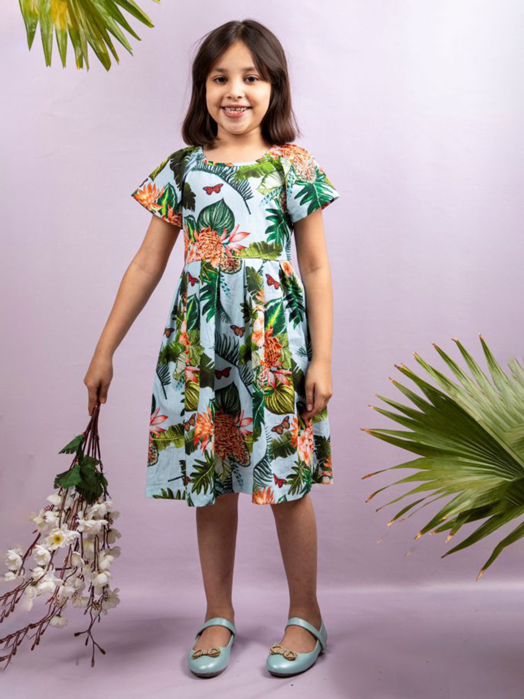 

THEONI Floral Printed Linen A-line Dress, Blue