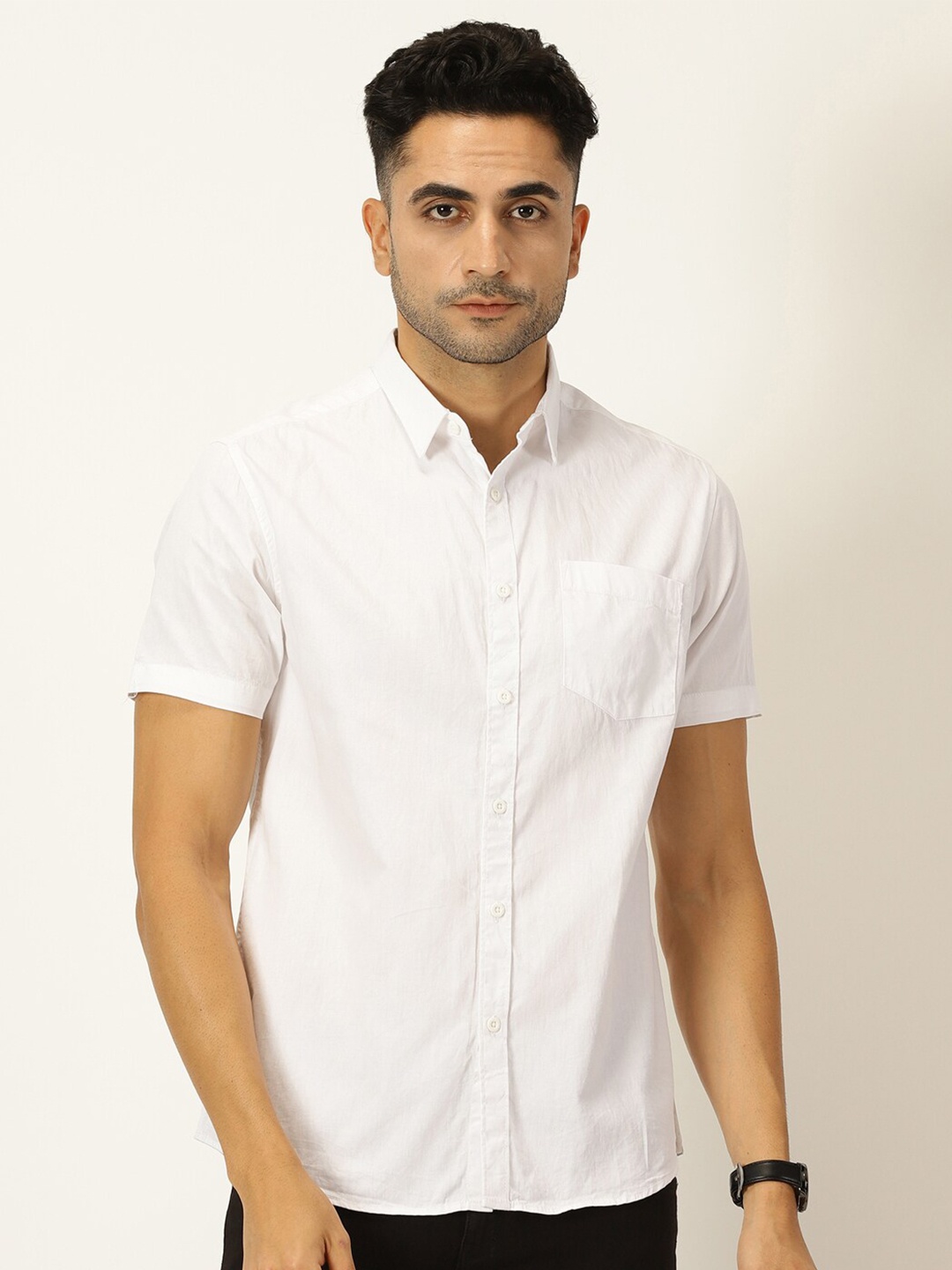 

HERE&NOW Classic Slim Fit Opaque Pure Cotton Casual Shirt, White