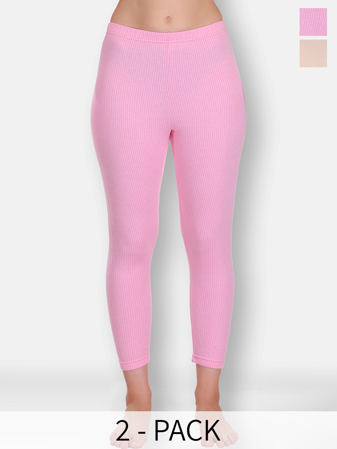 

SELFCARE Women Pack Of 2 Breathable Thermal Bottoms, Pink