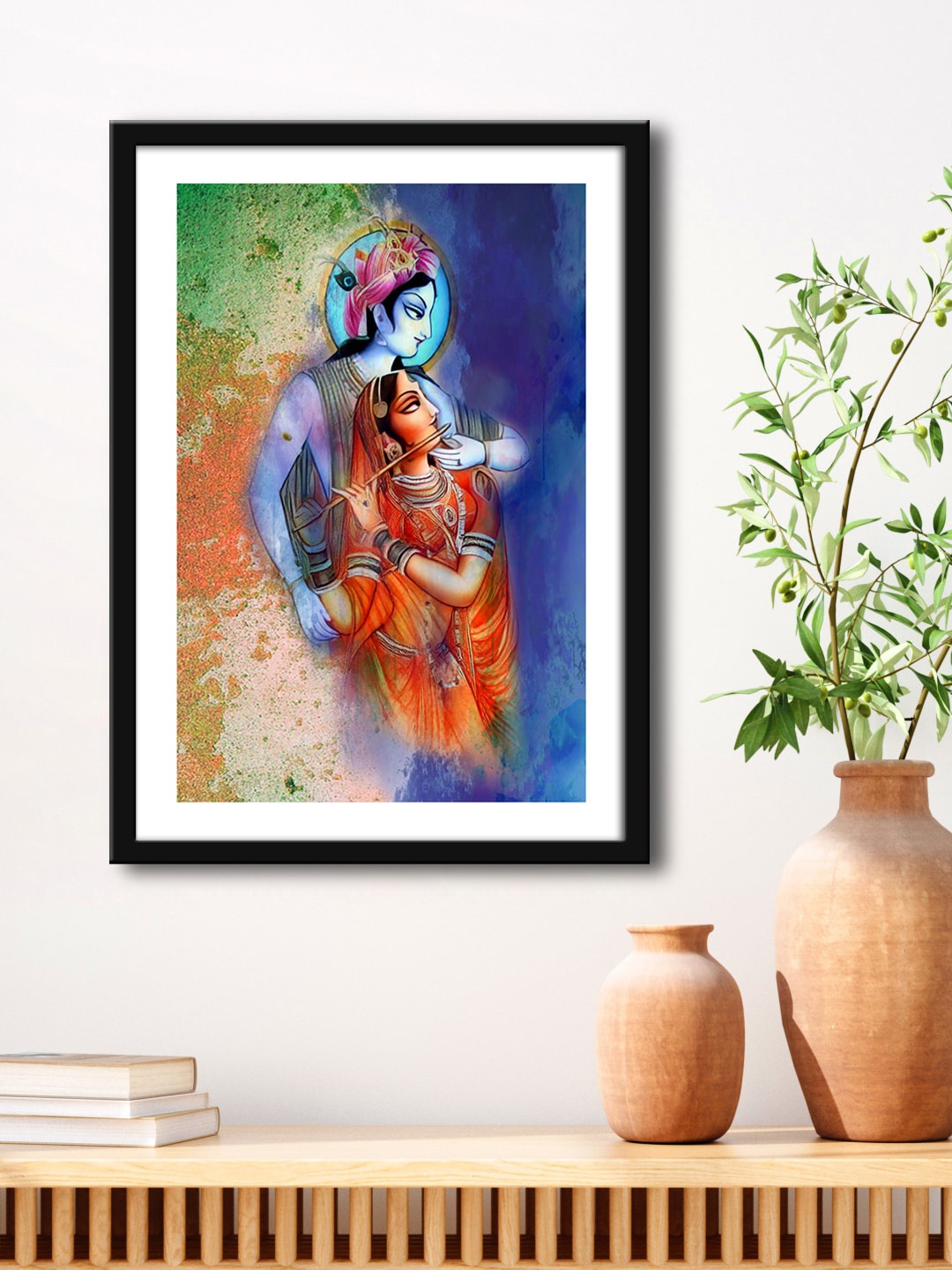 

999Store Blue & Black Lord Radha Krishna Radha Painting Framed Wall Art