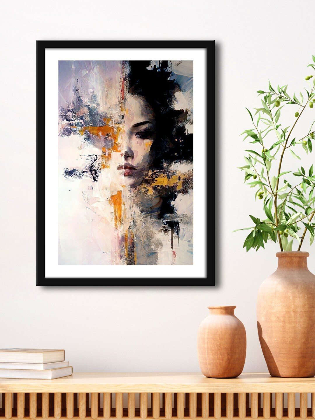 

999Store Brown & Black Abstract Art With Half Face Painting Framed Wall Art