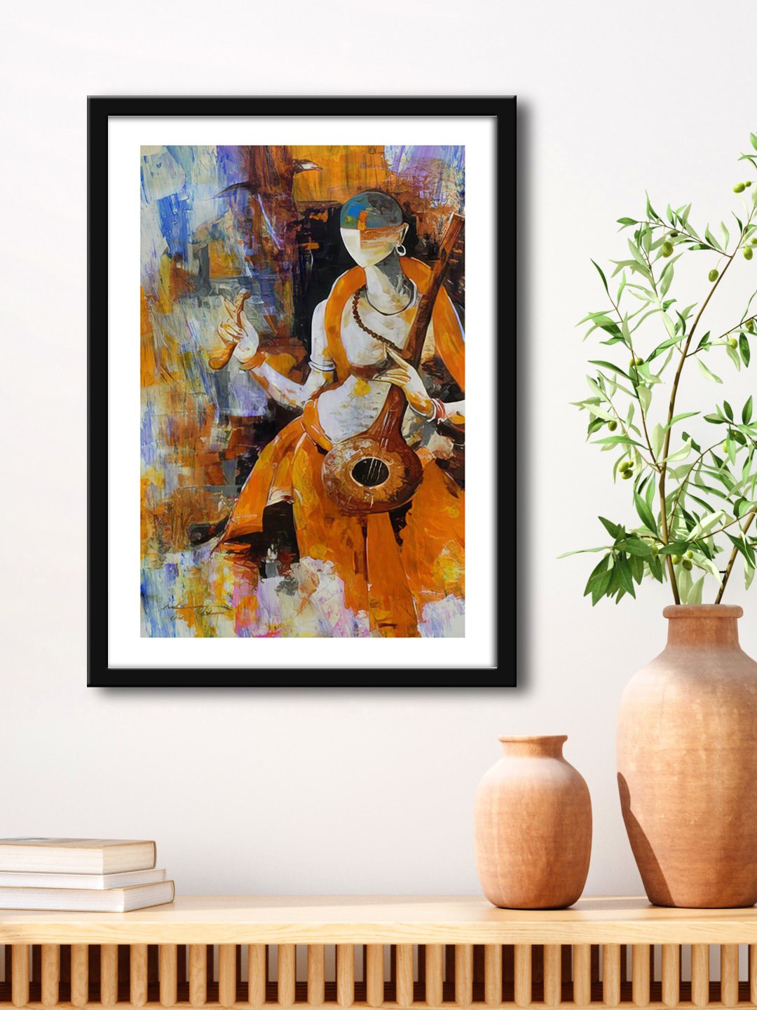 

999Store Yellow & Brown Lord Narayana Painting Framed Wall Art