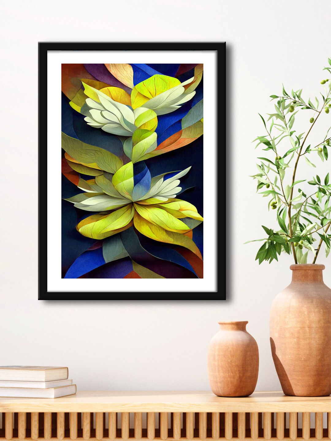 

999Store Yellow & Black Abstract Painting Framed Wall Art